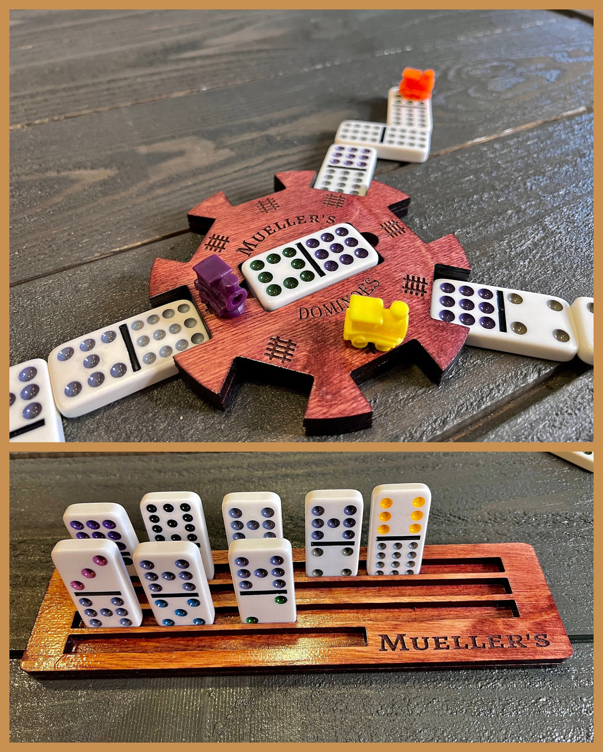 Mexican Train Custom Dominoes Hub | Trains | Custom Dominos Tray - 3 Colors to Choose From!