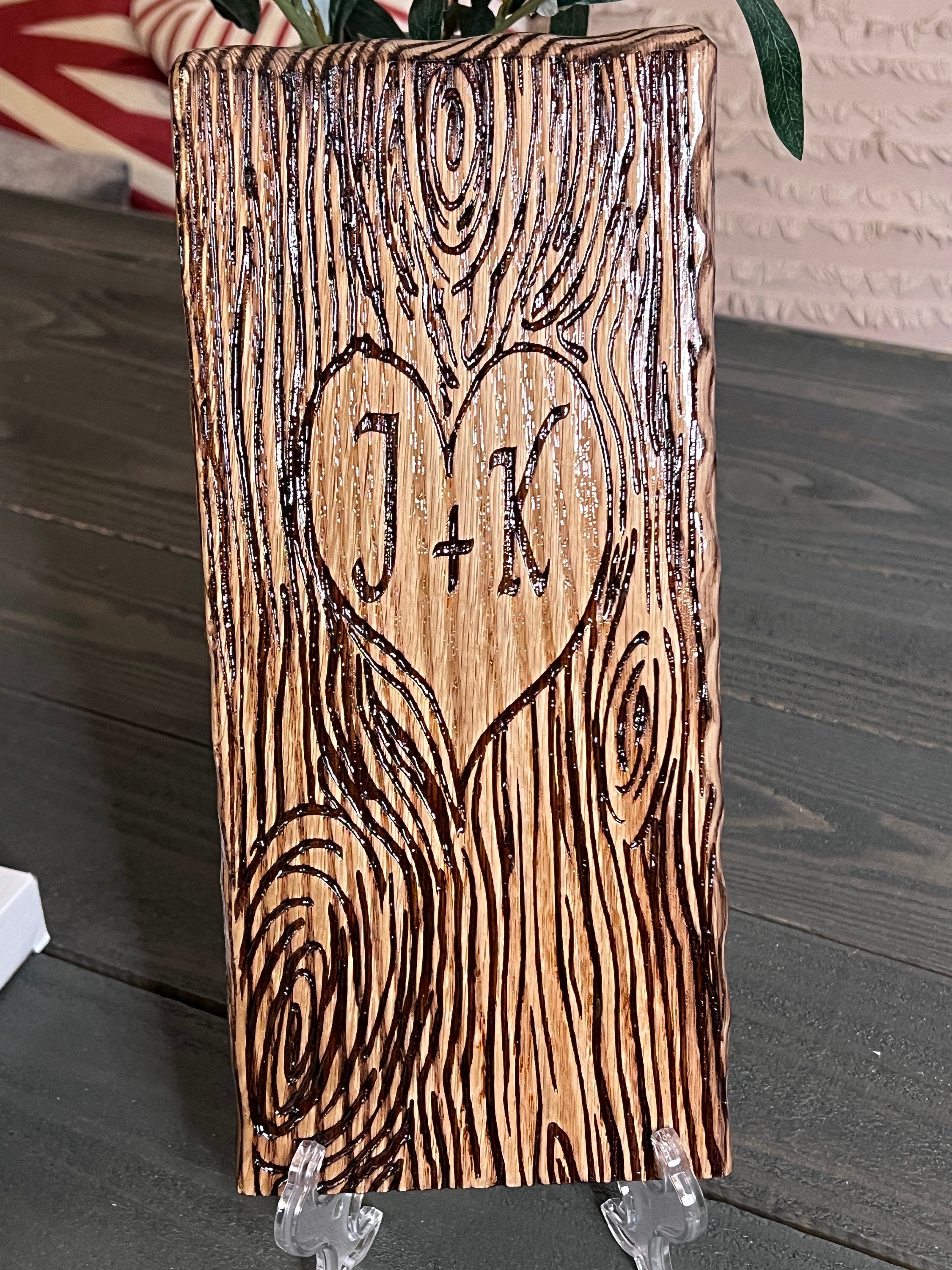 Personalized Tree Carving | Initials Anniversary Gift