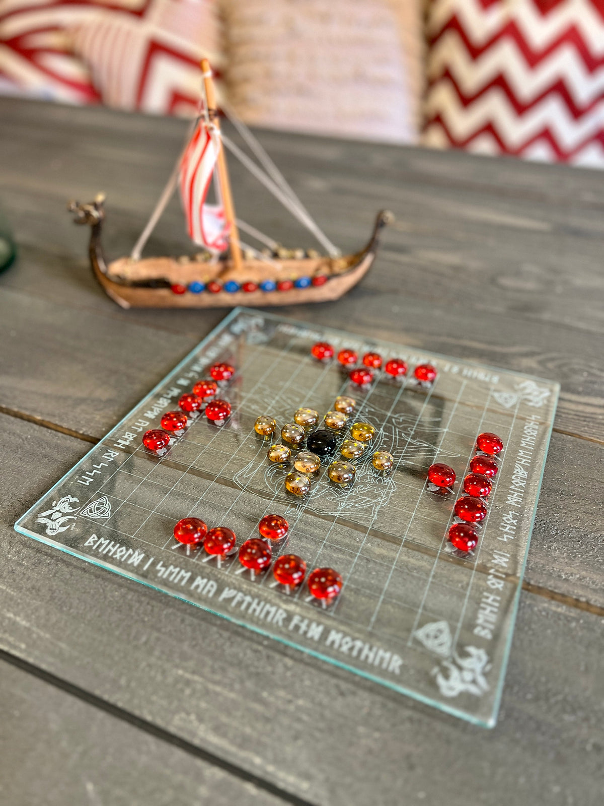 Glass Viking Chess (Hnefatafl) | Special Edition, Long Boat Token Holder
