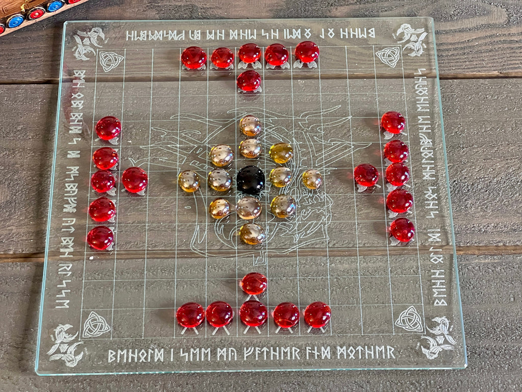 Glass Viking Chess (Hnefatafl) | Special Edition, Long Boat Token Holder
