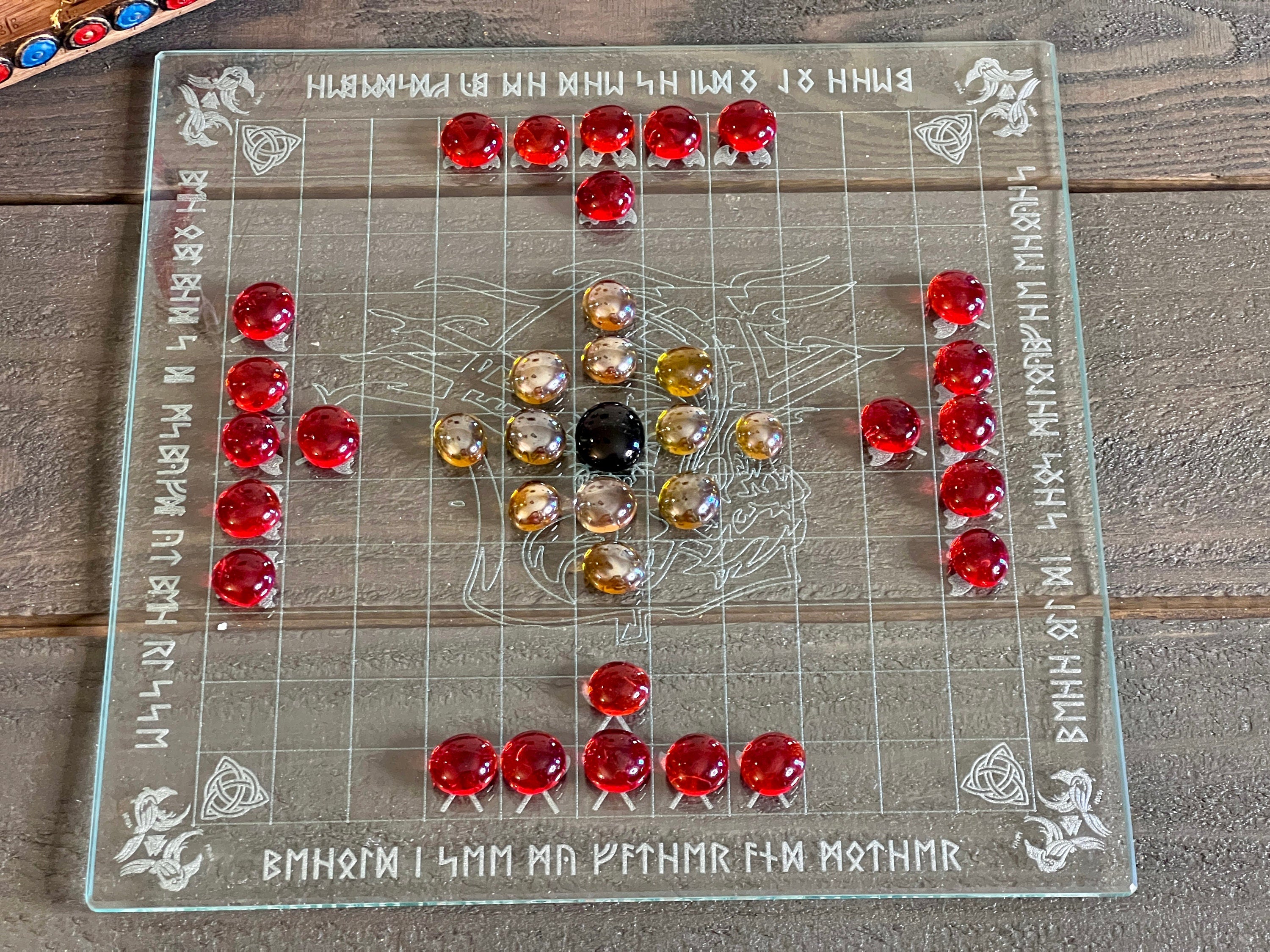 Glass Viking Chess (Hnefatafl) | Special Edition, Long Boat Token Holder