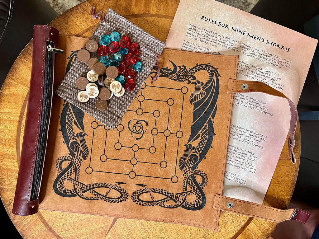 Nine Men's Morris Game: Portable Roll-Up Mat, Ancient Strategy