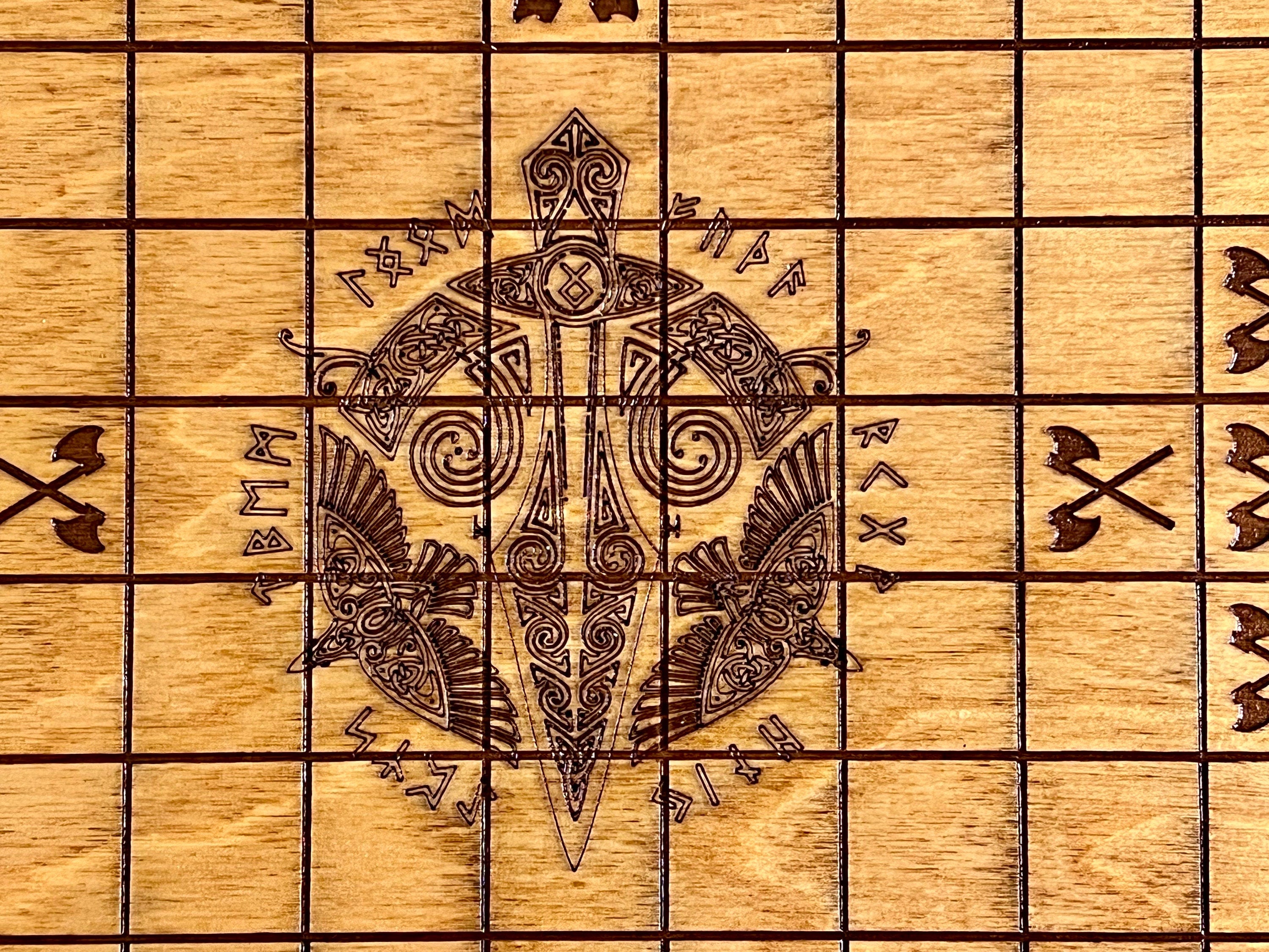Personalized Viking Chess | Handcrafted Hnefatafl Game, Wood Tokens, 9x9 Variation