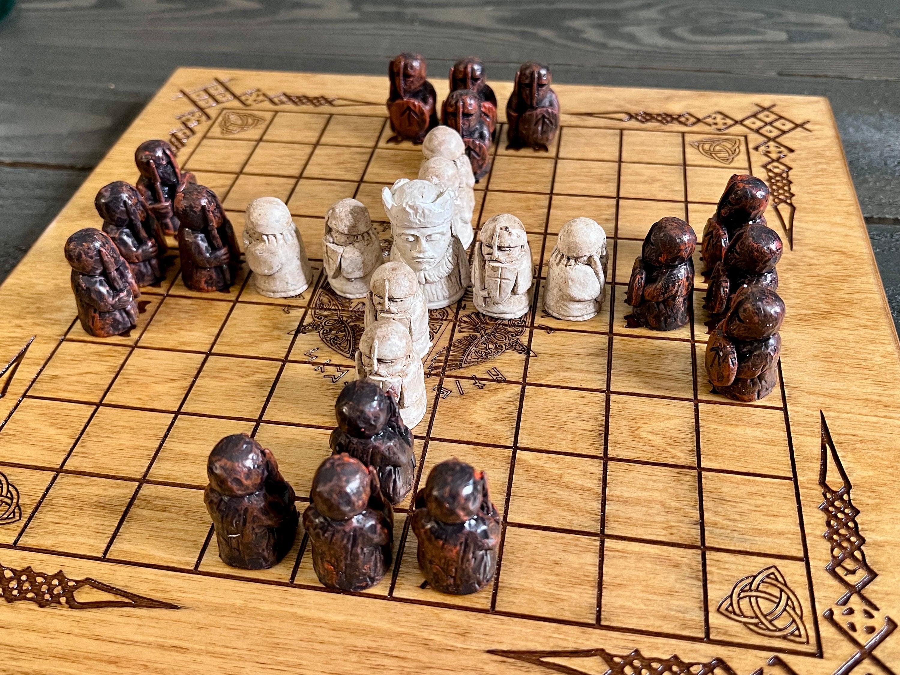 Personalized Viking Chess | Handcrafted Hnefatafl Game, Wood Tokens, 9x9 Variation