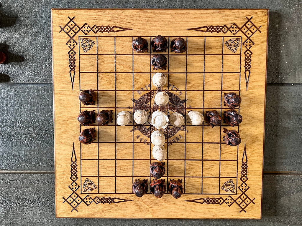 Personalized Viking Chess | Handcrafted Hnefatafl Game, Wood Tokens, 9x9 Variation