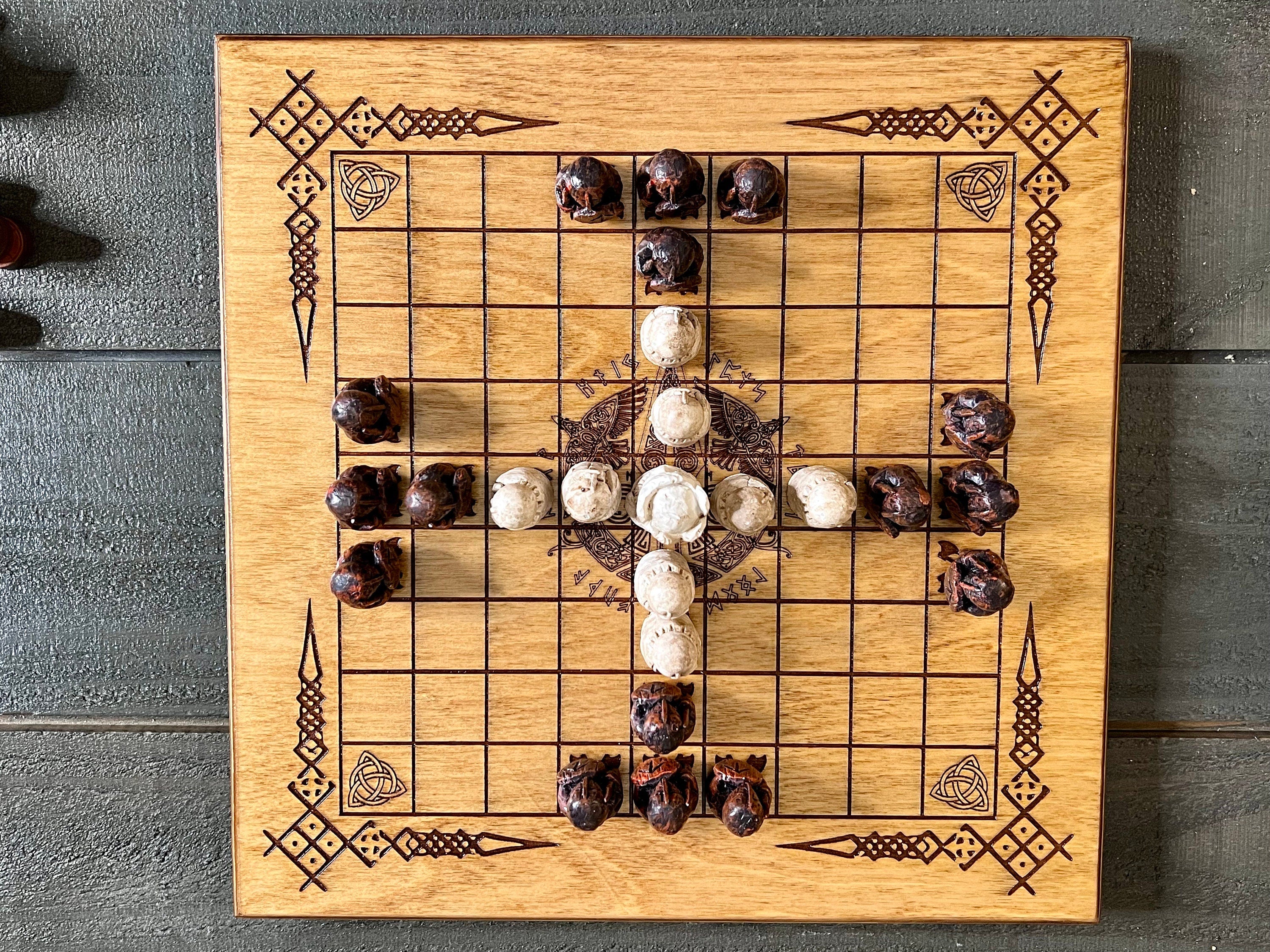 Personalized Viking Chess | Handcrafted Hnefatafl Game, Wood Tokens, 9x9 Variation