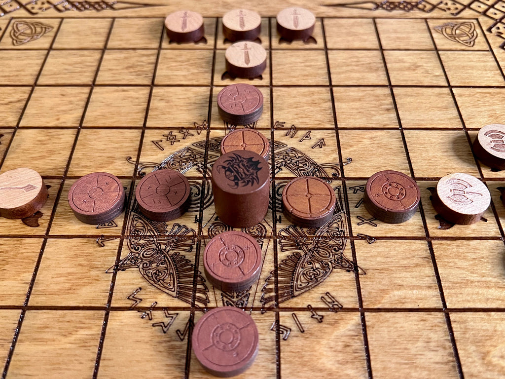 Personalized Viking Chess | Handcrafted Hnefatafl Game, Wood Tokens, 9x9 Variation