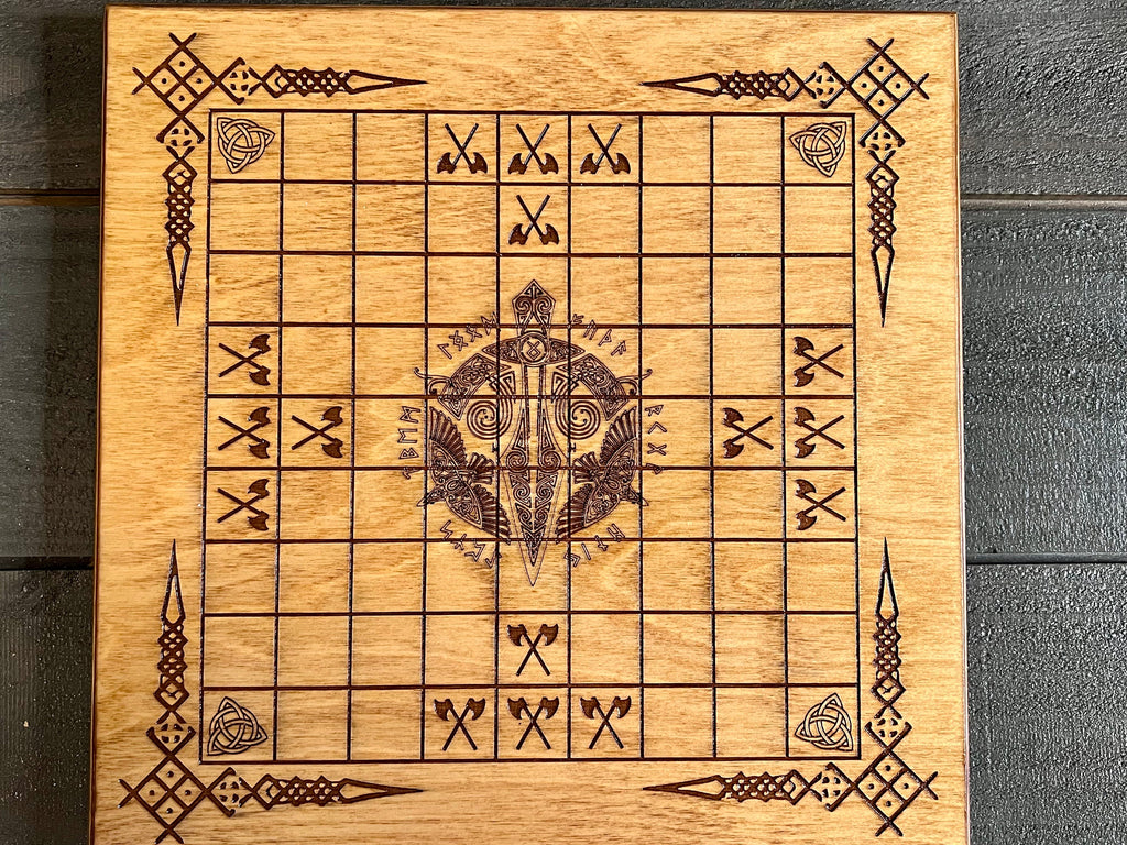 Personalized Viking Chess | Handcrafted Hnefatafl Game, Wood Tokens, 9x9 Variation