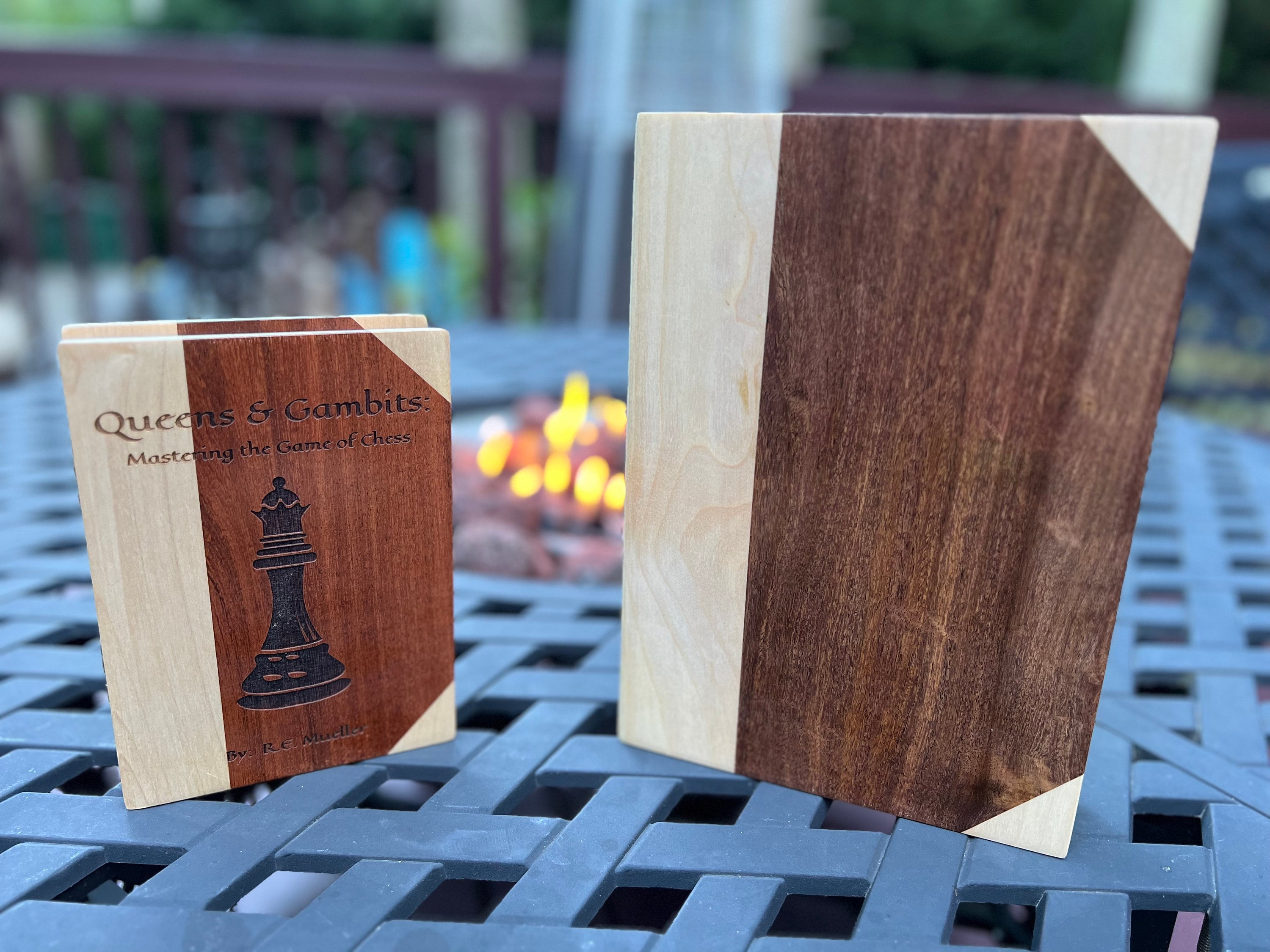 Custom Engraved Wood Chess Book - Unique Handcrafted Chess Set
