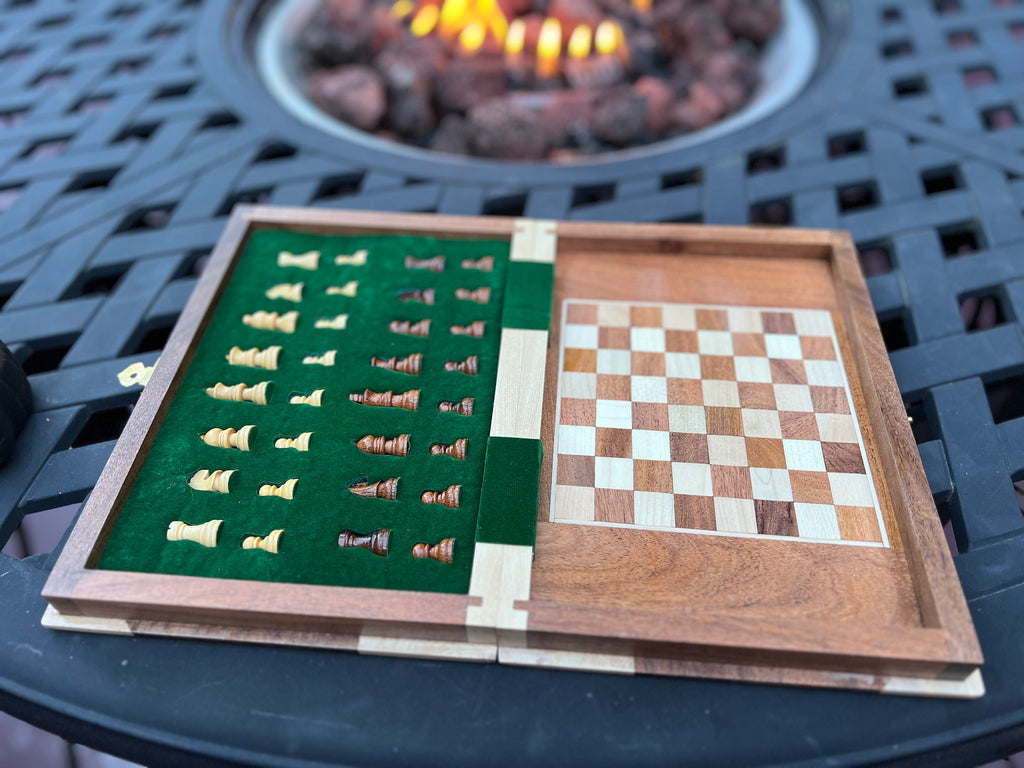 Custom Engraved Wood Chess Book - Unique Handcrafted Chess Set