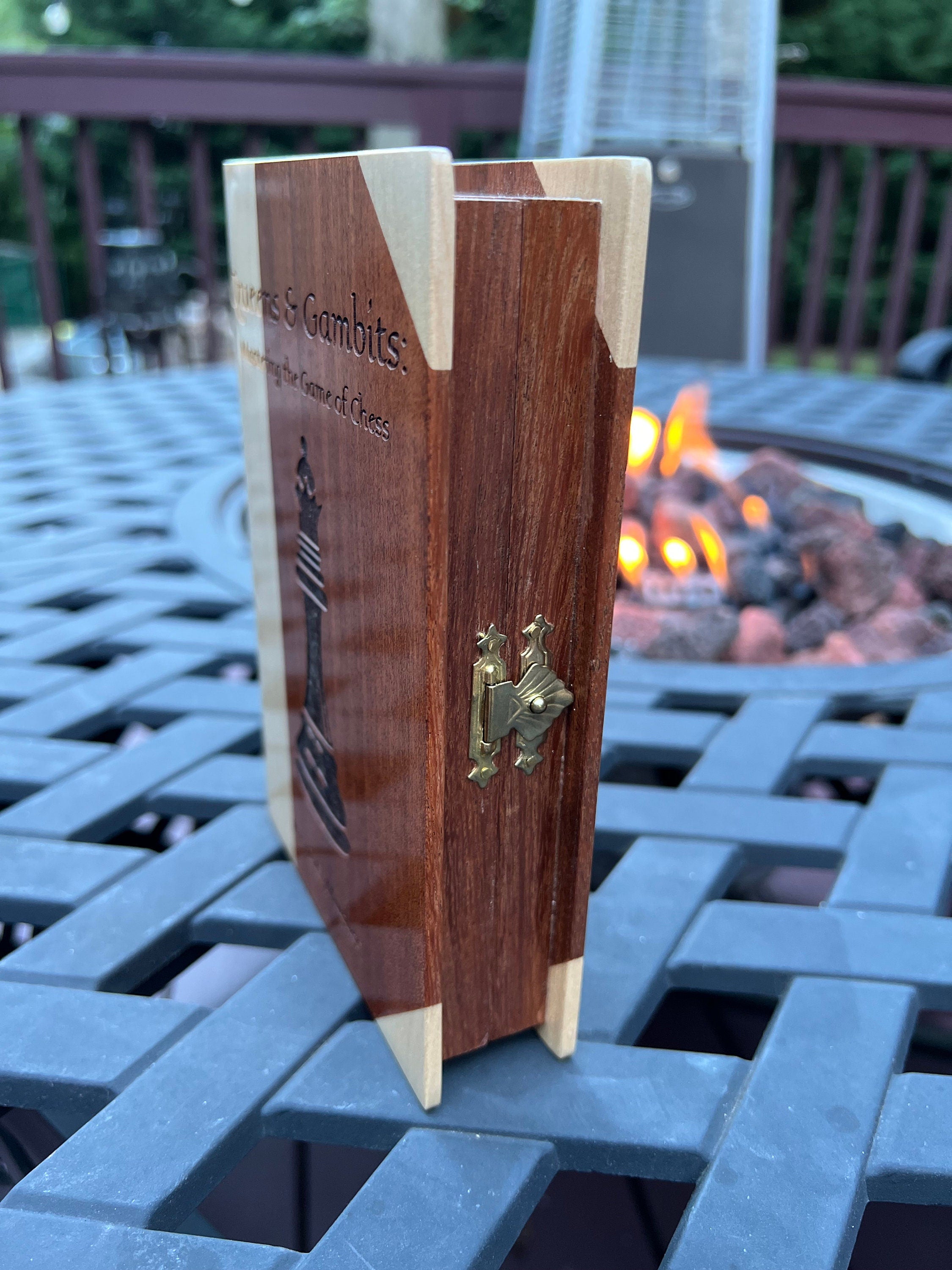 Custom Engraved Wood Chess Book - Unique Handcrafted Chess Set