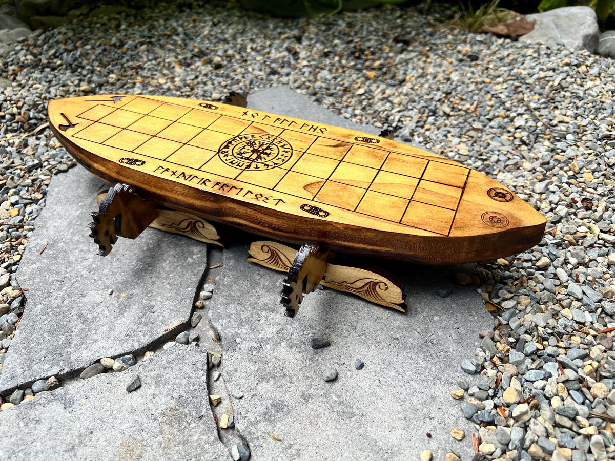 Viking Daldos Board Game: Solid Pine, Bone Dice, Runes