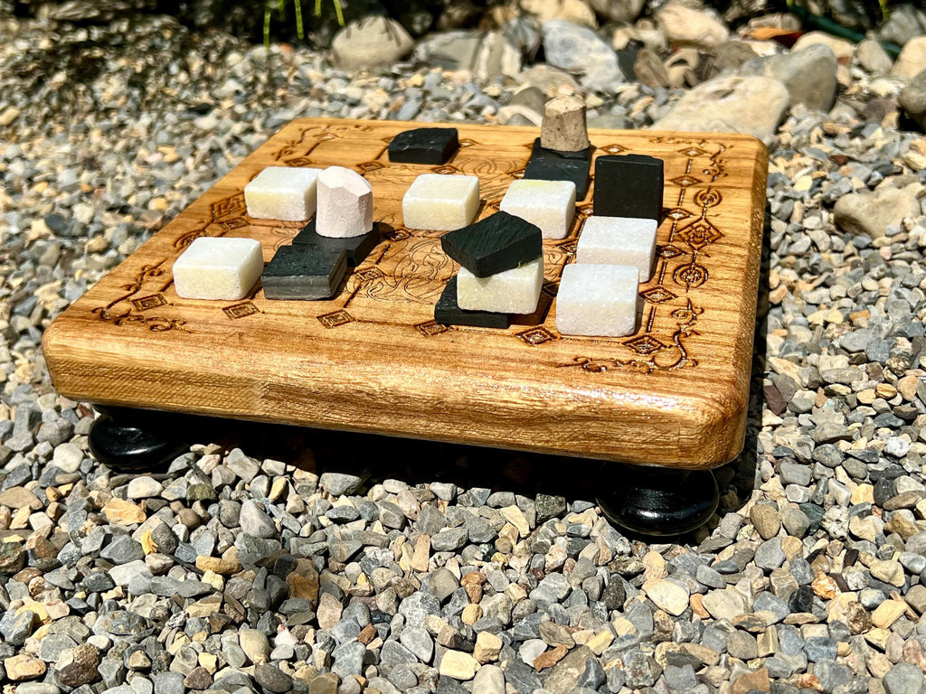 Handcrafted Tak Board Game: Pine Slate with Exotic Wood or Stone Marble Pieces