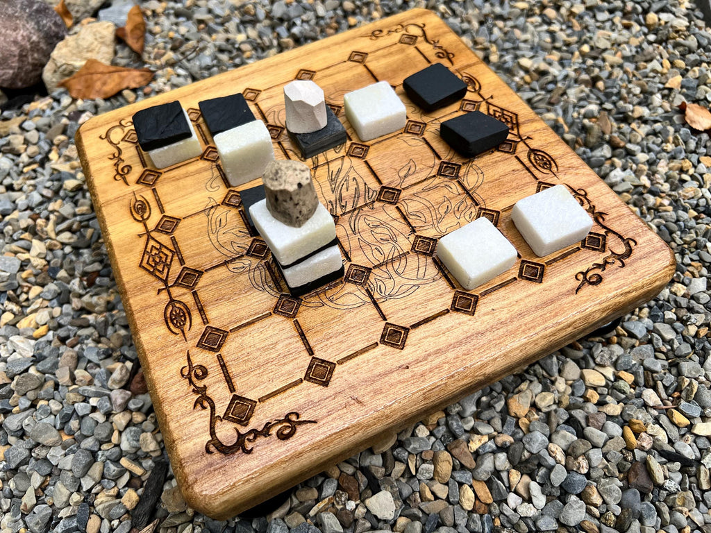 Handcrafted Tak Board Game: Pine Slate with Exotic Wood or Stone Marble Pieces