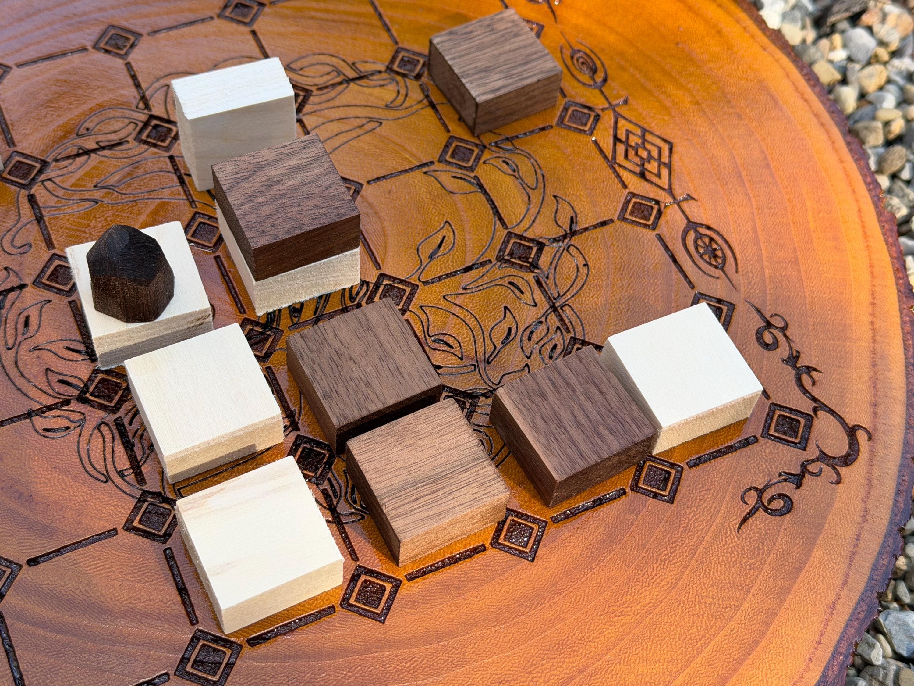 Handcrafted Tak Board Game: Pine Slate with Exotic Wood or Stone Marble Pieces
