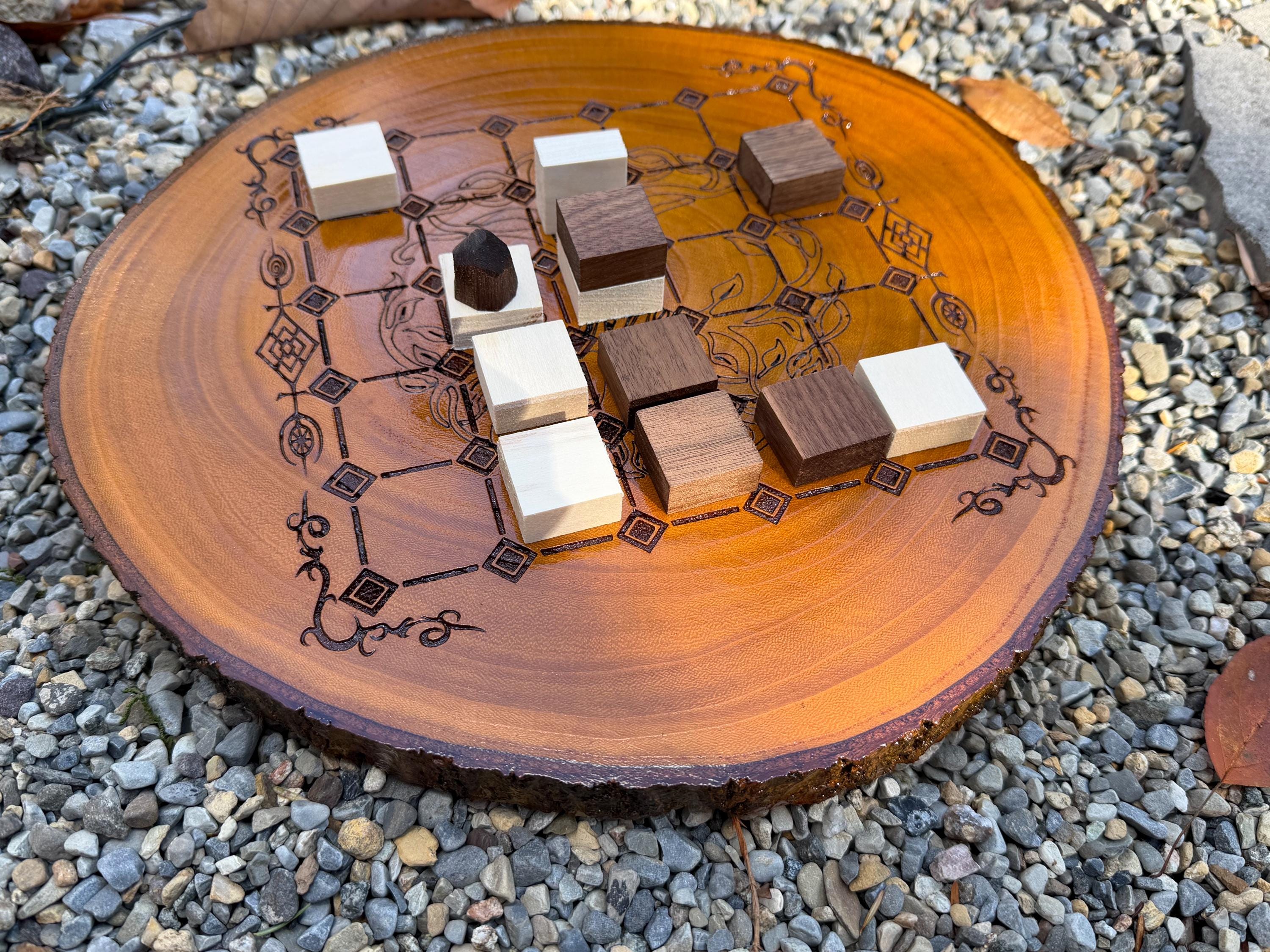 Handcrafted Tak Board Game: Pine Slate with Exotic Wood or Stone Marble Pieces