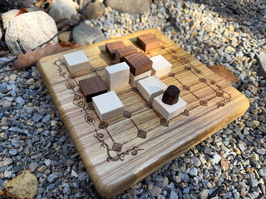 Handcrafted Tak Board Game: Pine Slate with Exotic Wood or Stone Marble Pieces