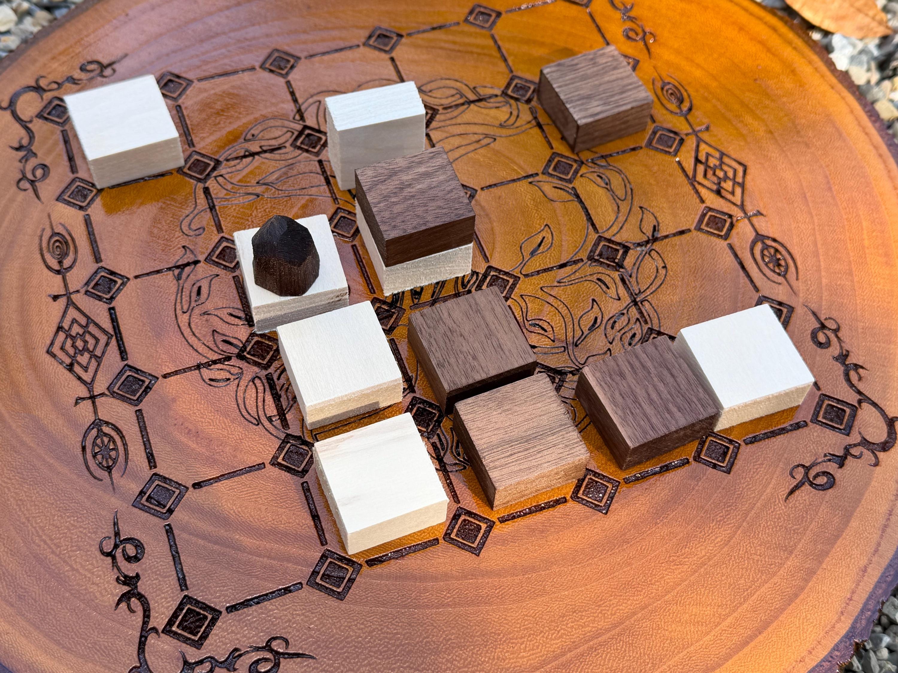Handcrafted Tak Board Game: Pine Slate with Exotic Wood or Stone Marble Pieces