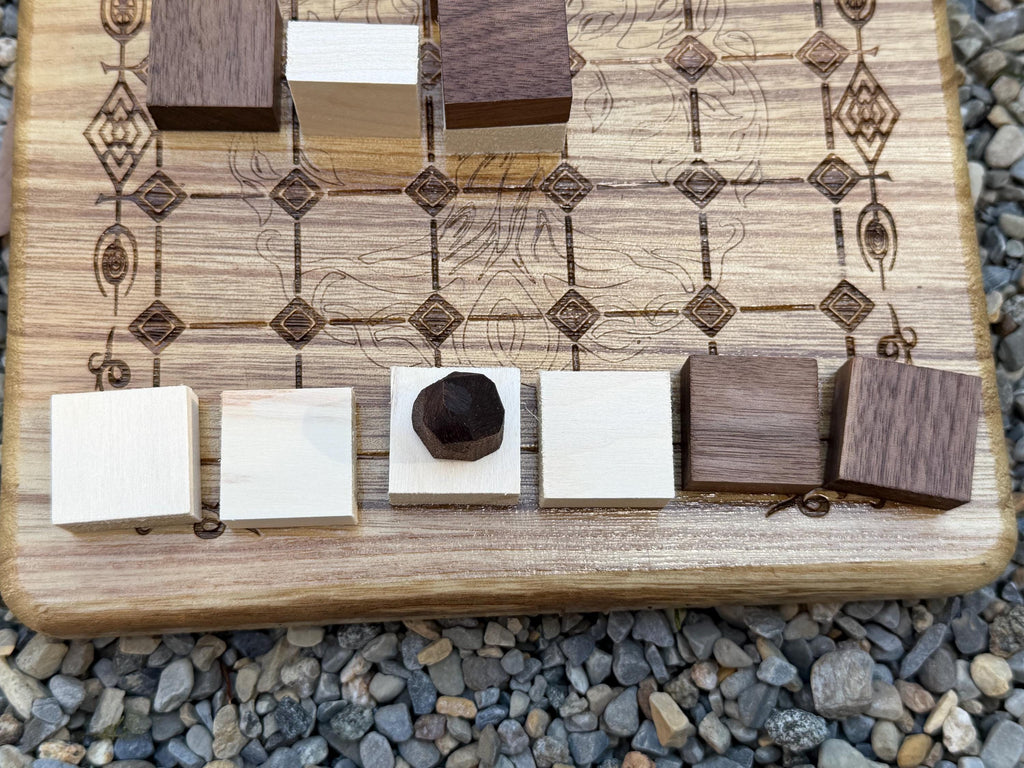 Handcrafted Tak Board Game: Pine Slate with Exotic Wood or Stone Marble Pieces