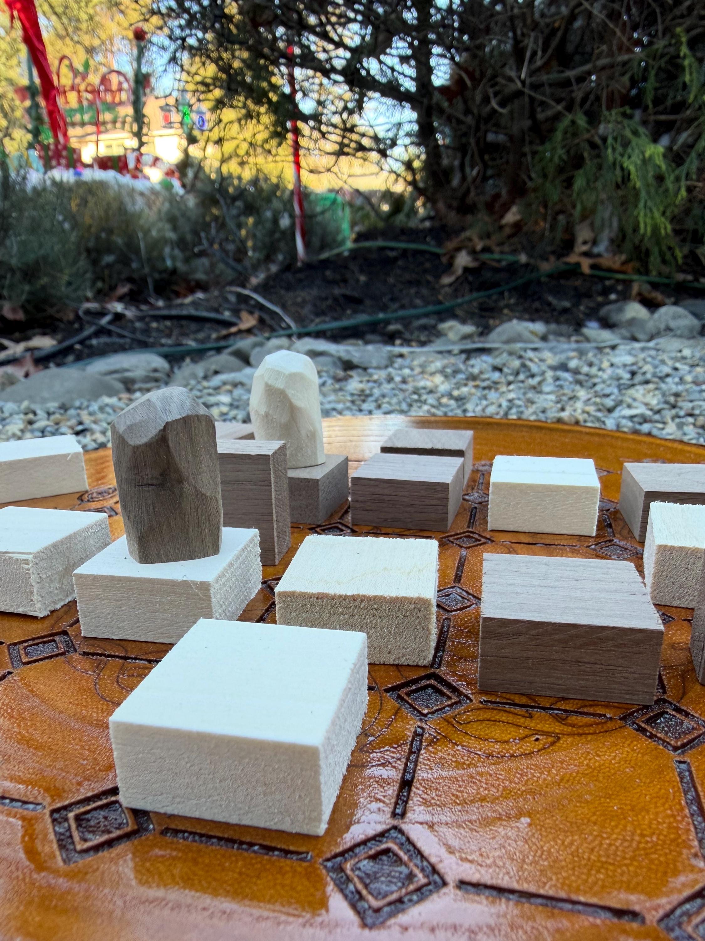 Handcrafted Tak Board Game: Pine Slate with Exotic Wood or Stone Marble Pieces