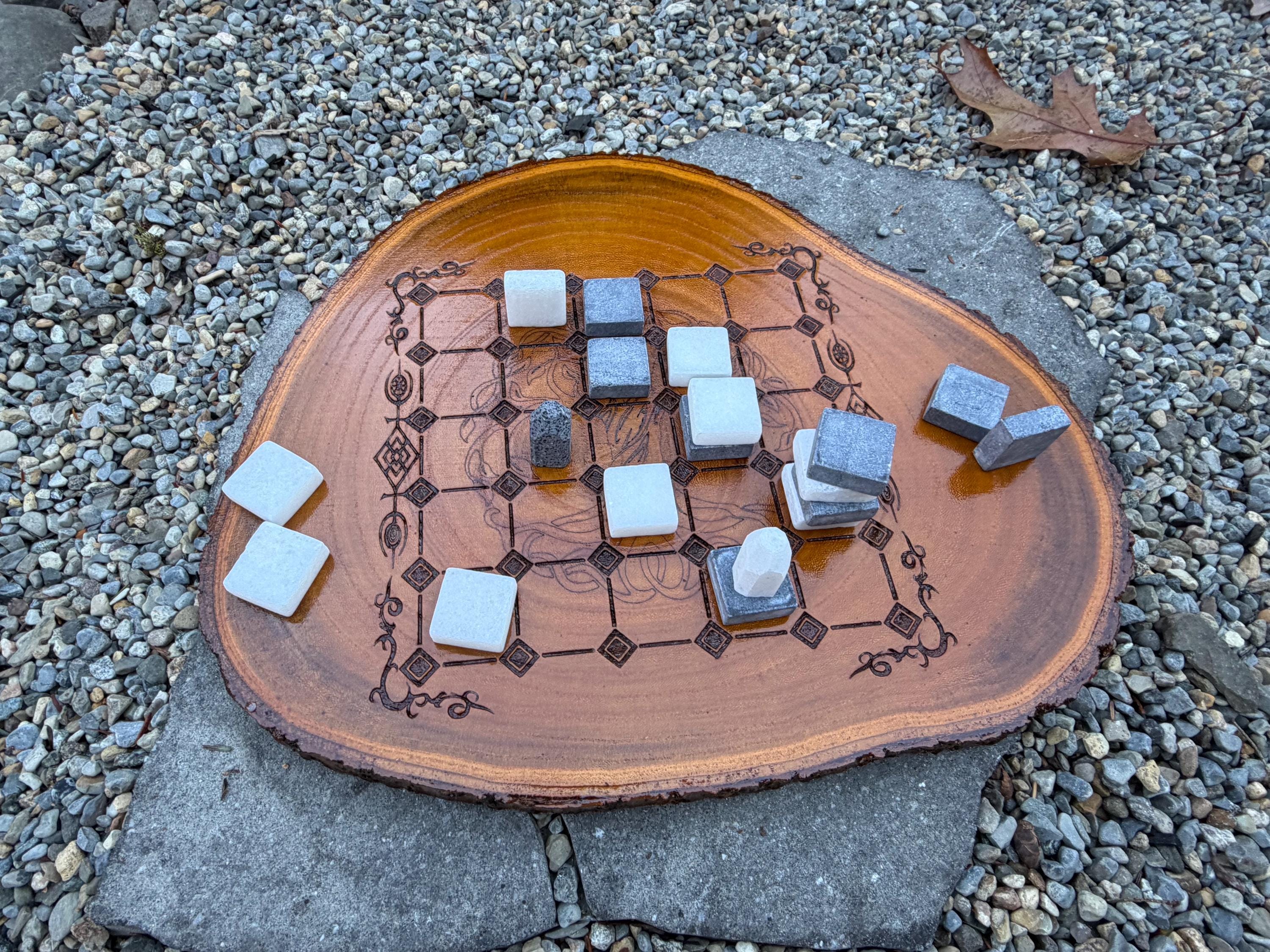Handcrafted Tak Board Game: Pine Slate with Exotic Wood or Stone Marble Pieces