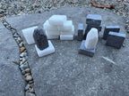 Handmade Marble Tak Pieces - Solid Black & White Stone Game Set - Flat Stones Capstones