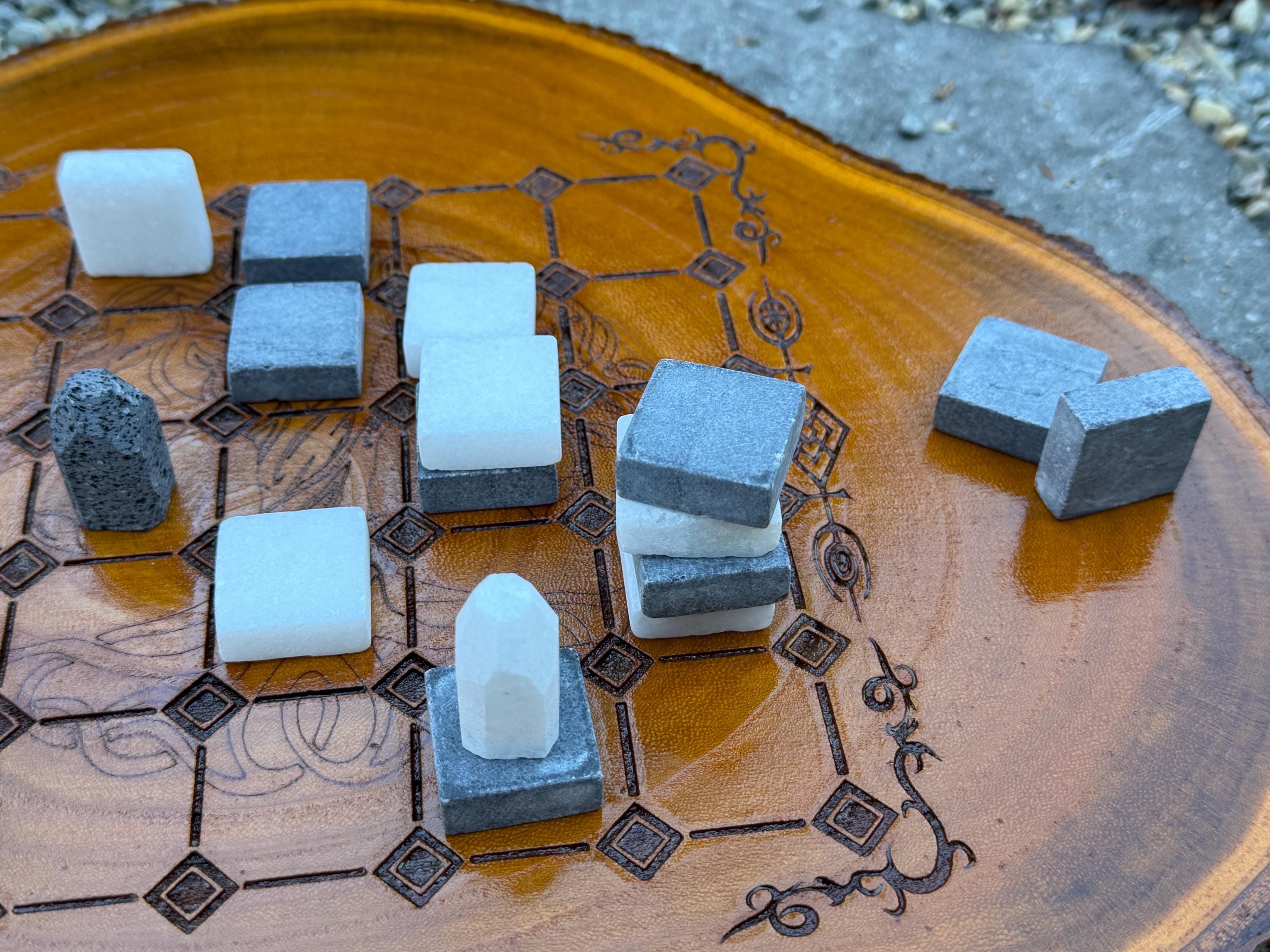 Handcrafted Tak Board Game: Pine Slate with Exotic Wood or Stone Marble Pieces