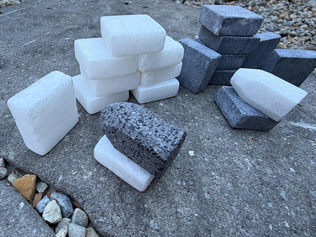 Handmade Marble Tak Pieces - Solid Black & White Stone Game Set - Flat Stones Capstones