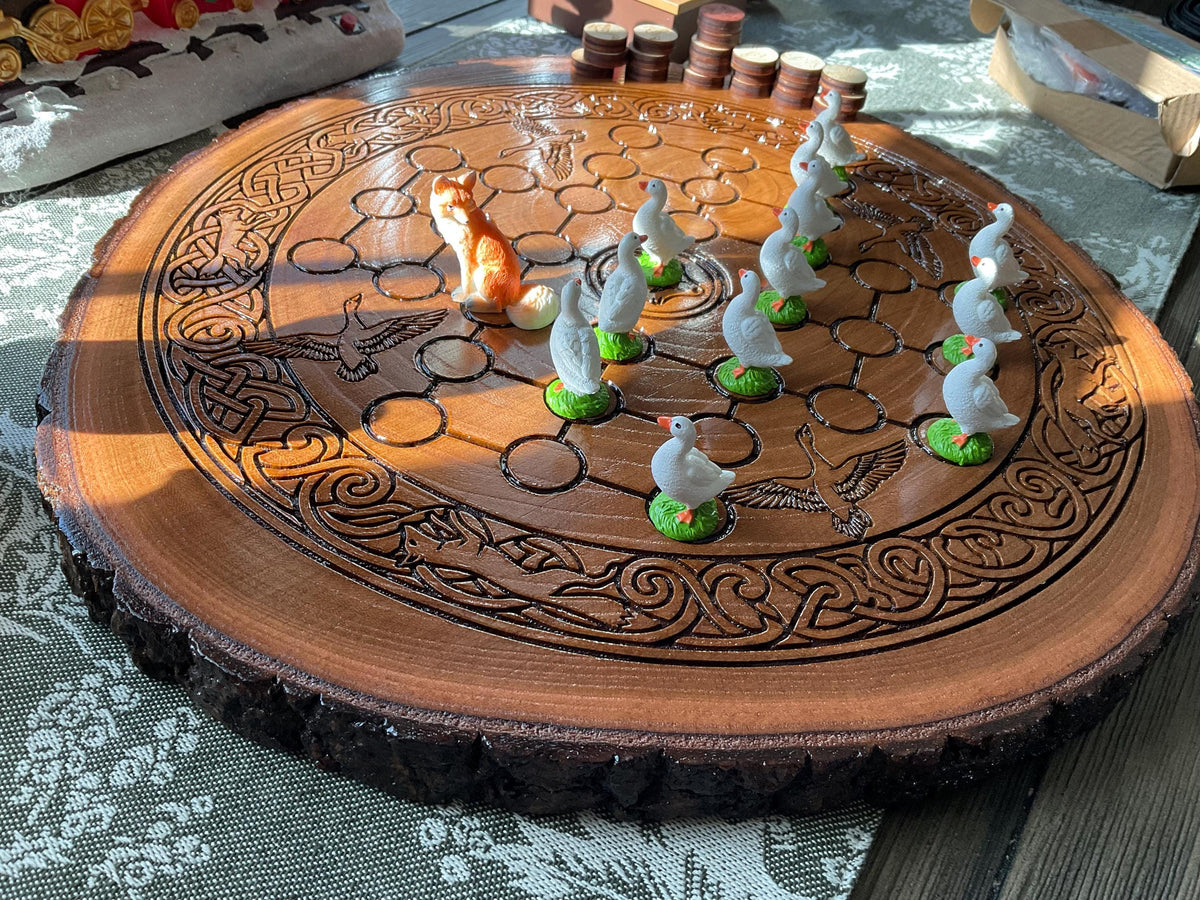 Fox and Geese Board Game - Historical, Handmade, Wooden, Tabletop, Medieval, Strategy Game