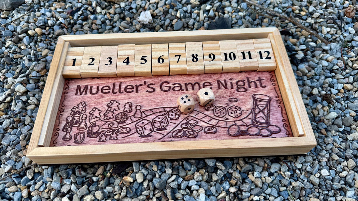 Handcrafted Shut the Box Game – Solid Bamboo Pub Dice Board (9"x6")