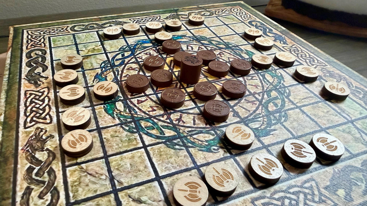Hnefatafl Playable Wall Art - 12x12 Canvas Board Game - Ancient Viking Strategy Game & Norse Decor