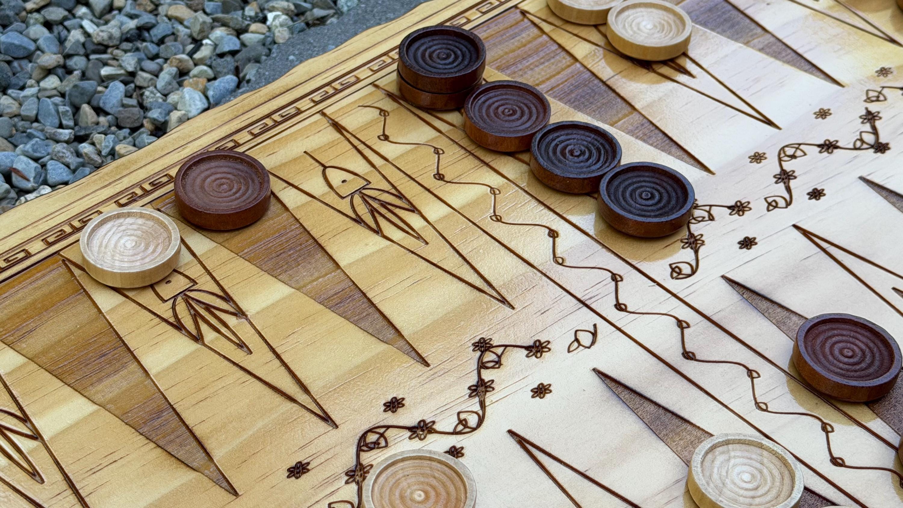 Handcrafted Wooden Backgammon Board - 18" Custom Engraved Ancient Strategy Board Game - Natural or Colonial Maple Finish