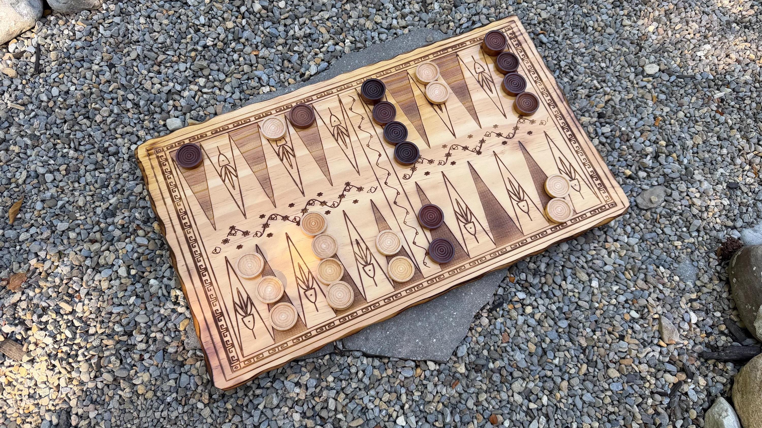 Handcrafted Wooden Backgammon Board - 18" Custom Engraved Ancient Strategy Board Game - Natural or Colonial Maple Finish
