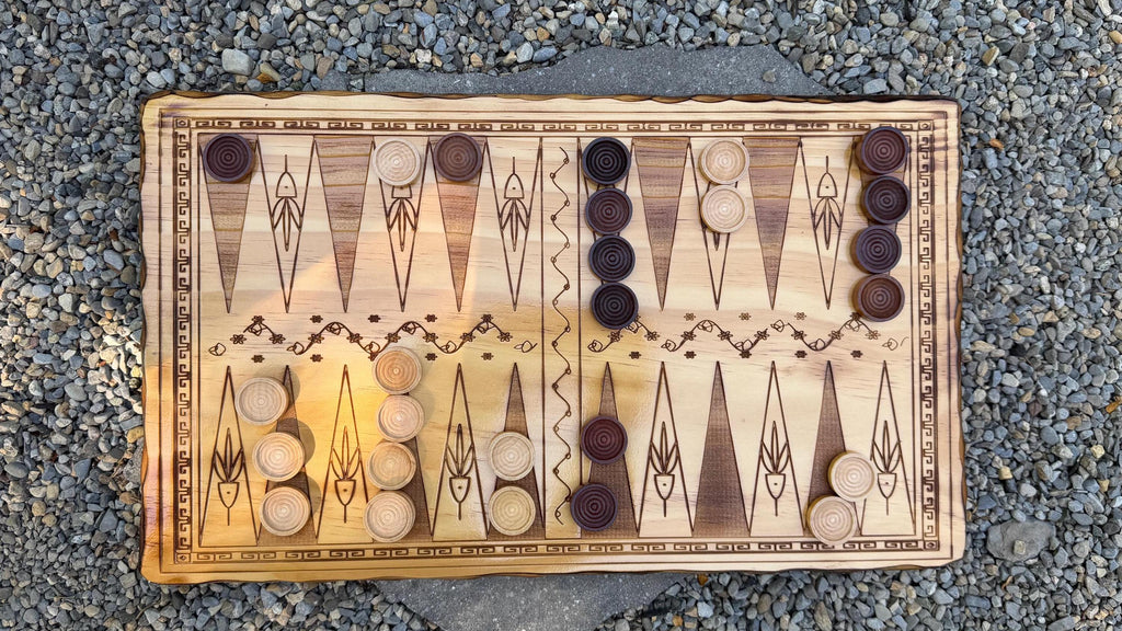 Handcrafted Wooden Backgammon Board – 18" Custom Engraved Strategy Game Natural/Colonial Maple Finish