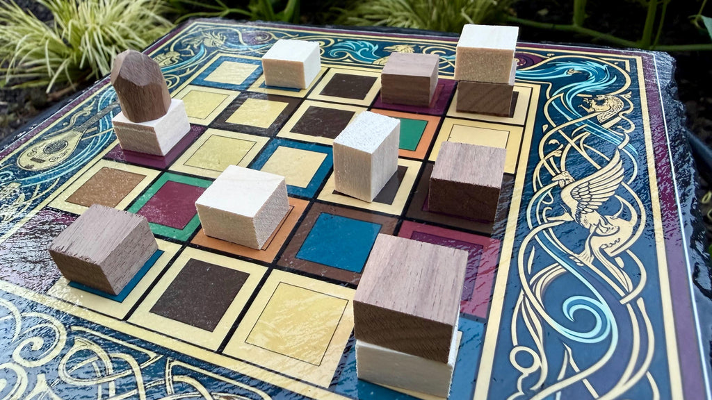 Handcrafted Color Slate Tak Board Game: Pine Slate with Exotic Wood or Stone Marble Pieces