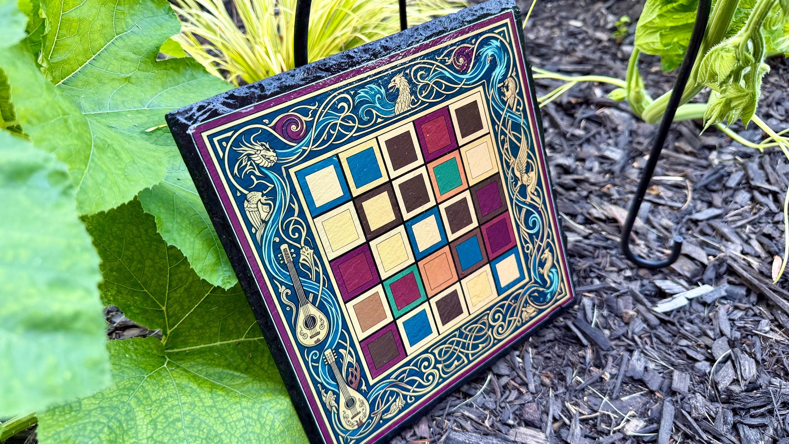 Handcrafted Color Slate Tak Board Game: Pine Slate with Exotic Wood or Stone Marble Pieces