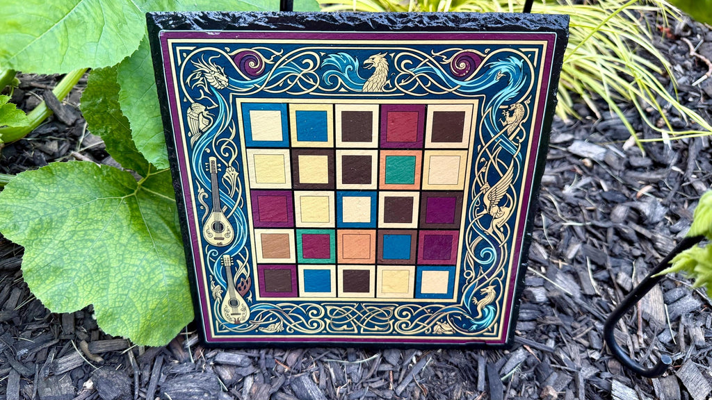 Handcrafted Color Slate Tak Board Game: Pine Slate with Exotic Wood or Stone Marble Pieces