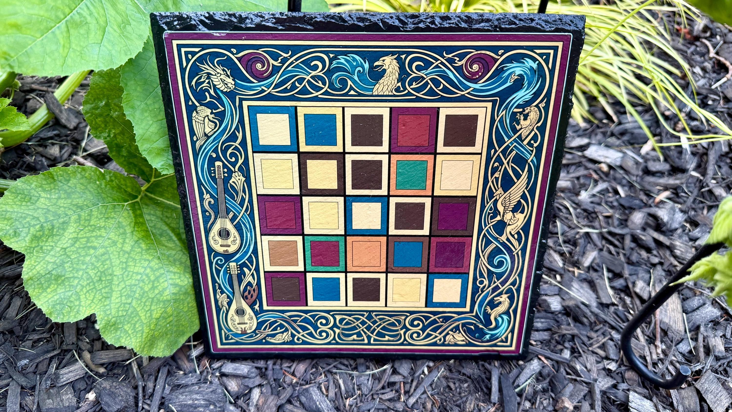 Handcrafted Color Slate Tak Board Game: Pine Slate with Exotic Wood or Stone Marble Pieces