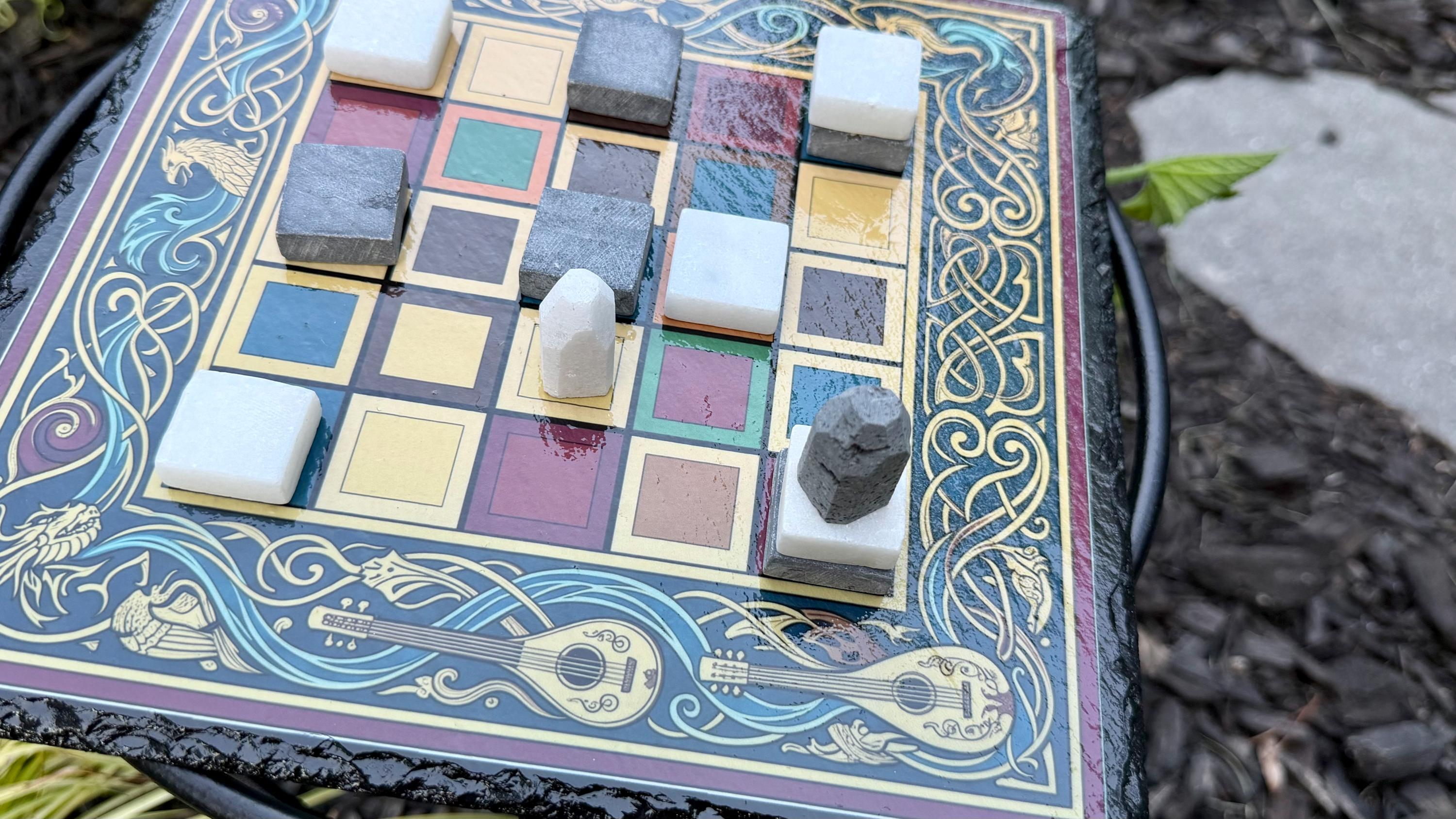 Handcrafted Color Slate Tak Board Game: Pine Slate with Exotic Wood or Stone Marble Pieces