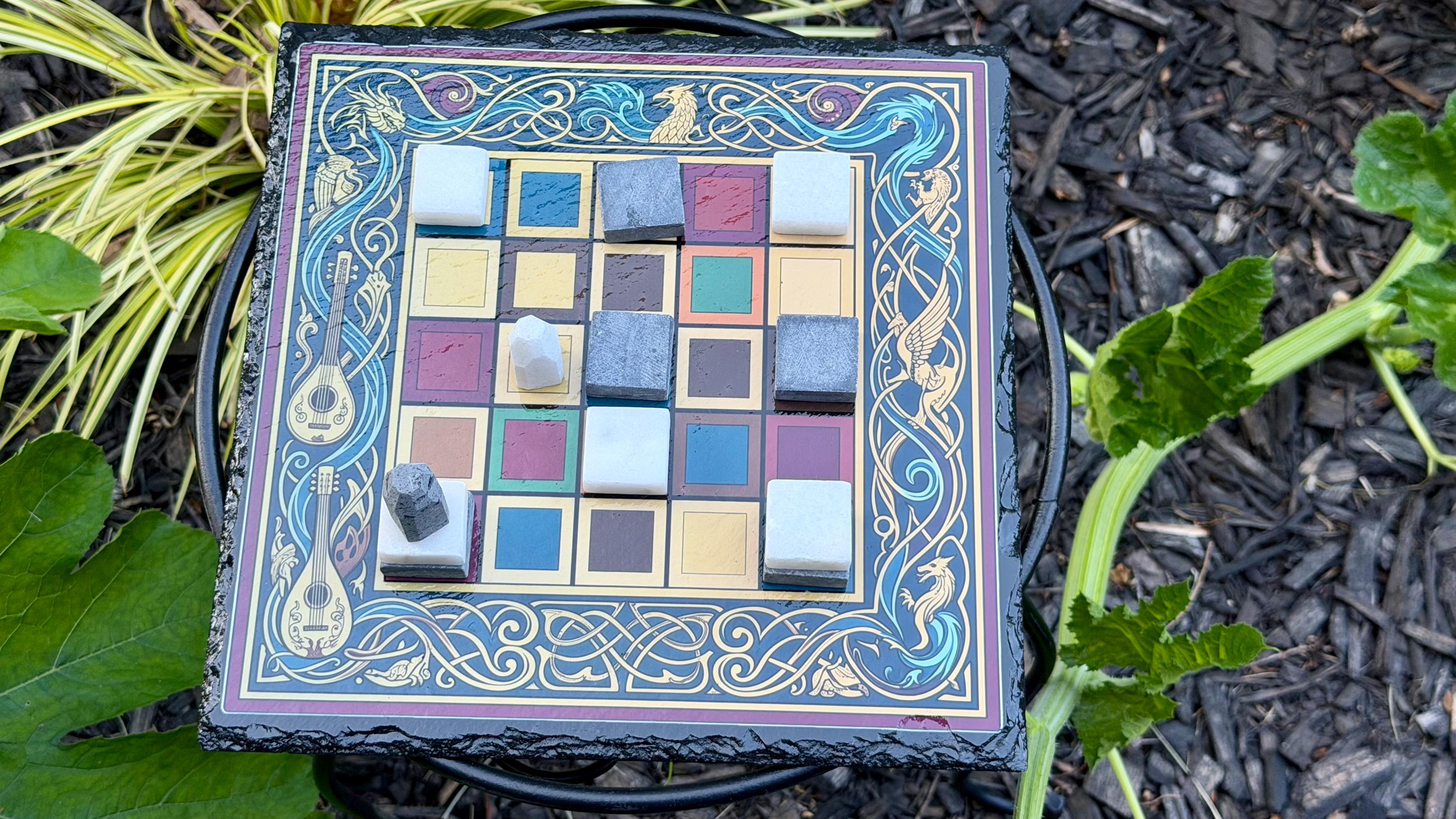 Handcrafted Color Slate Tak Board Game: Pine Slate with Exotic Wood or Stone Marble Pieces