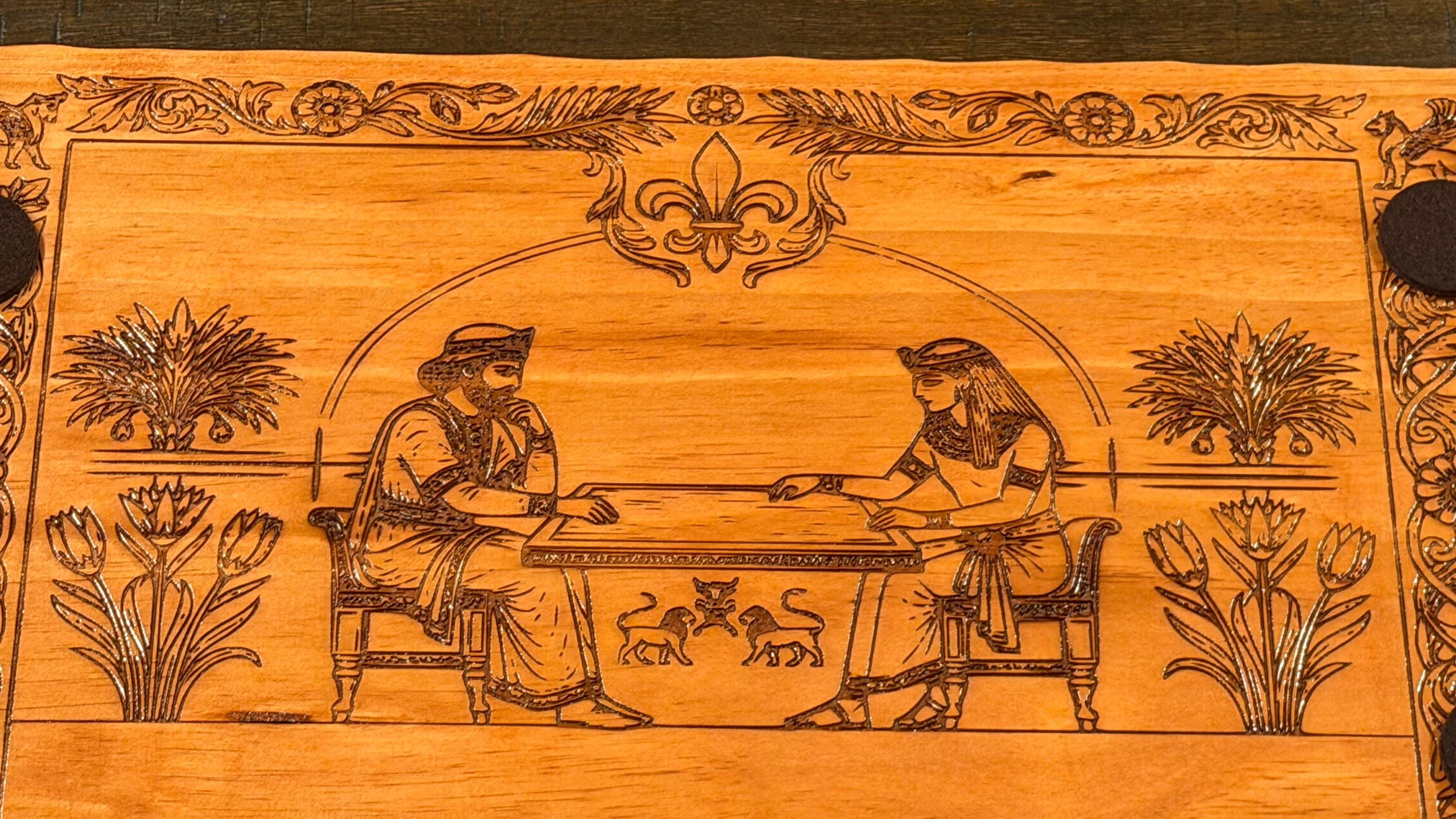 Handcrafted Wooden Backgammon Board - 18" Custom Engraved Ancient Strategy Board Game - Natural or Colonial Maple Finish
