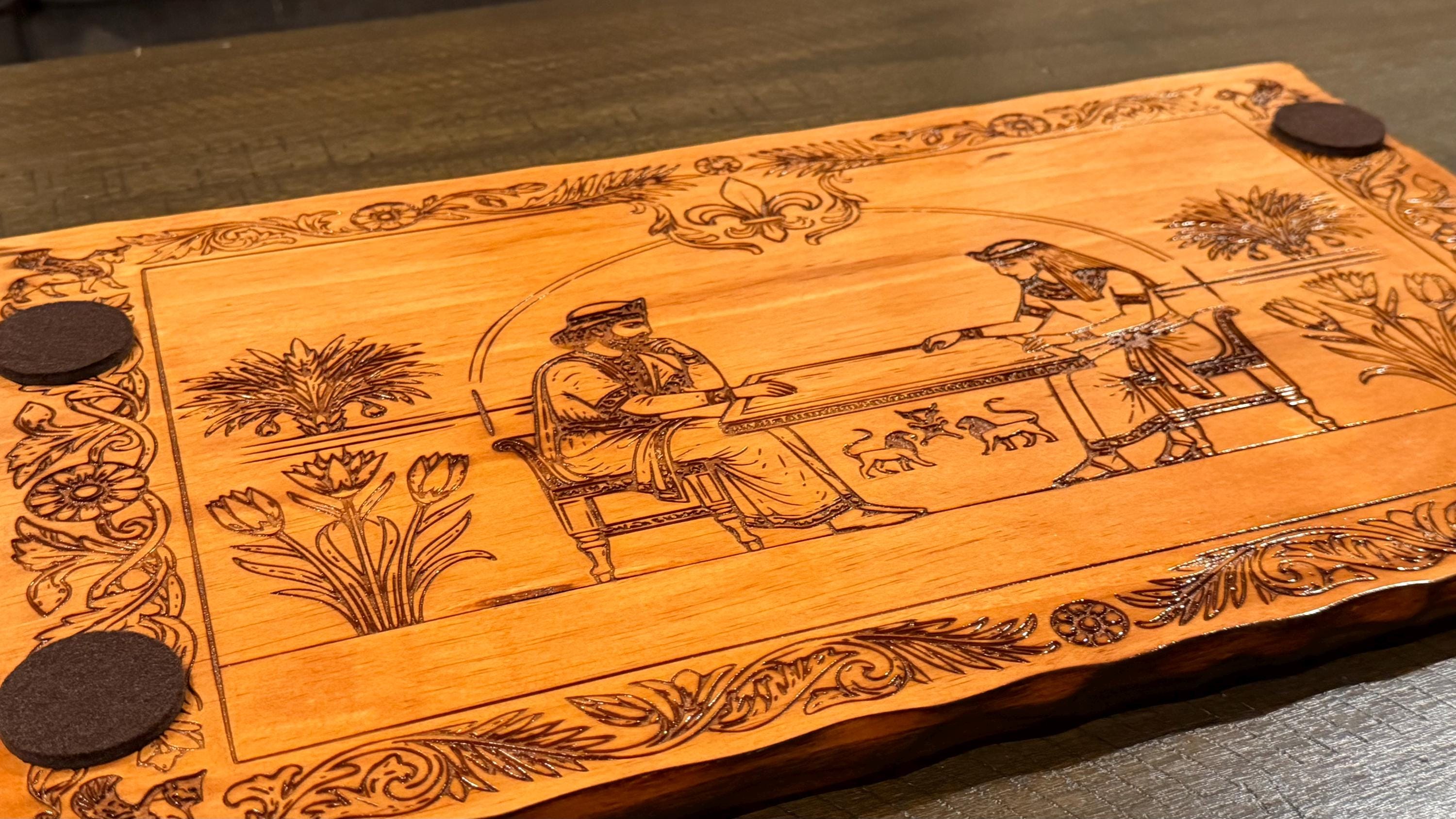 Handcrafted Wooden Backgammon Board - 18" Custom Engraved Ancient Strategy Board Game - Natural or Colonial Maple Finish