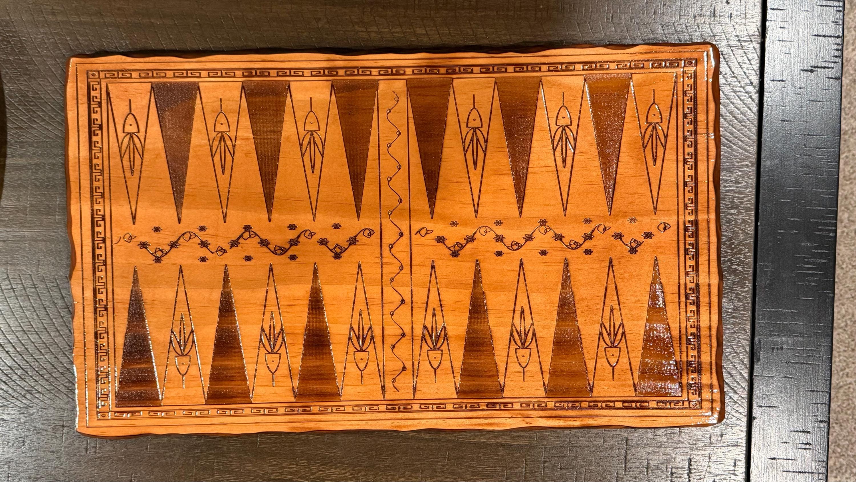 Handcrafted Wooden Backgammon Board - 18" Custom Engraved Ancient Strategy Board Game - Natural or Colonial Maple Finish