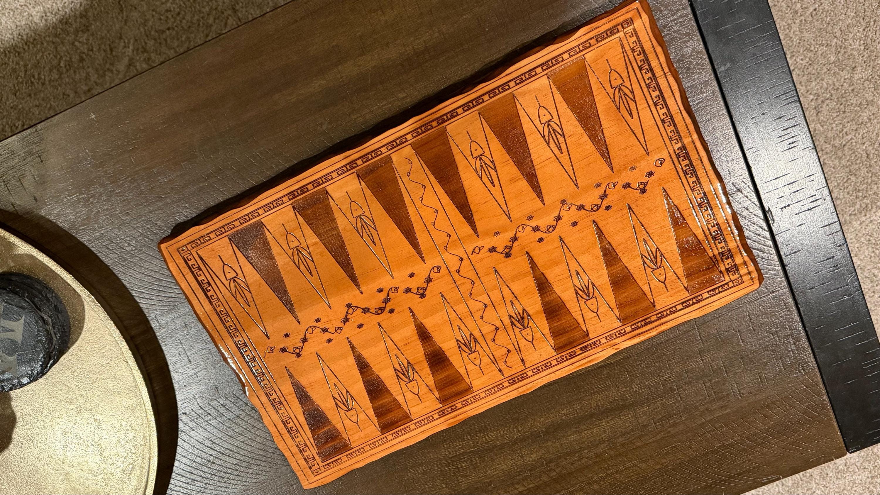 Handcrafted Wooden Backgammon Board - 18" Custom Engraved Ancient Strategy Board Game - Natural or Colonial Maple Finish