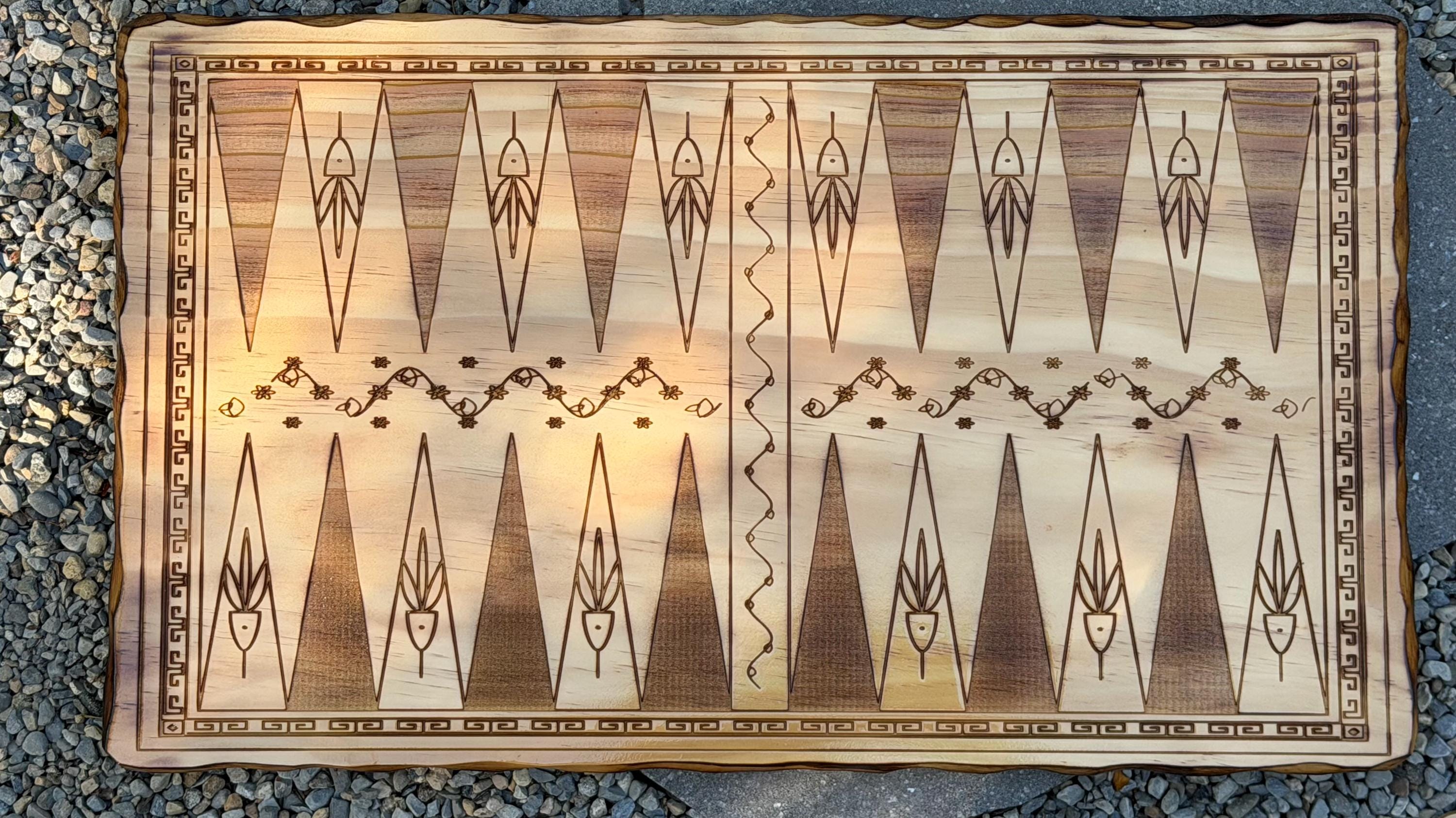 Handcrafted Wooden Backgammon Board - 18" Custom Engraved Ancient Strategy Board Game - Natural or Colonial Maple Finish