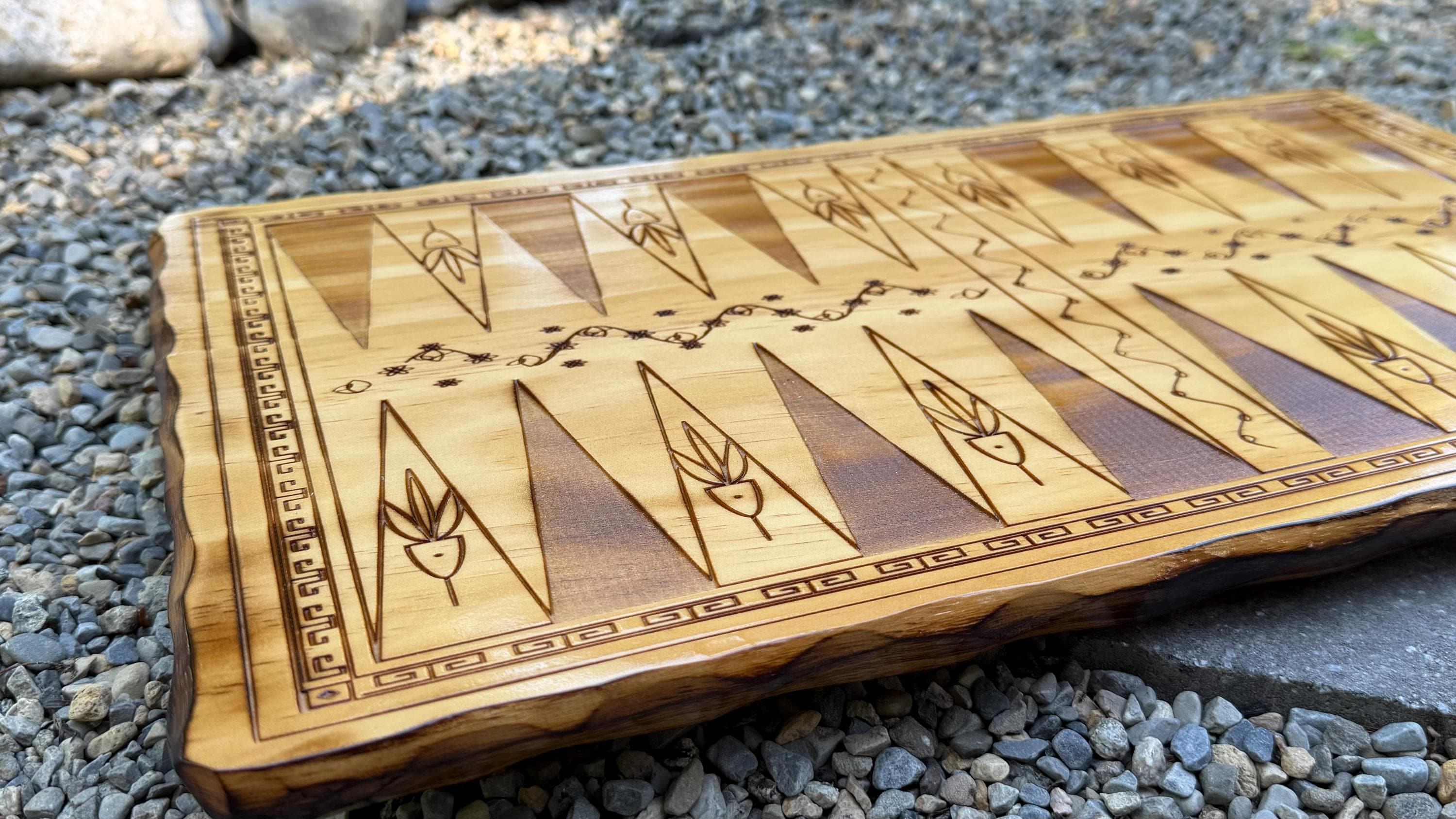 Handcrafted Wooden Backgammon Board - 18" Custom Engraved Ancient Strategy Board Game - Natural or Colonial Maple Finish