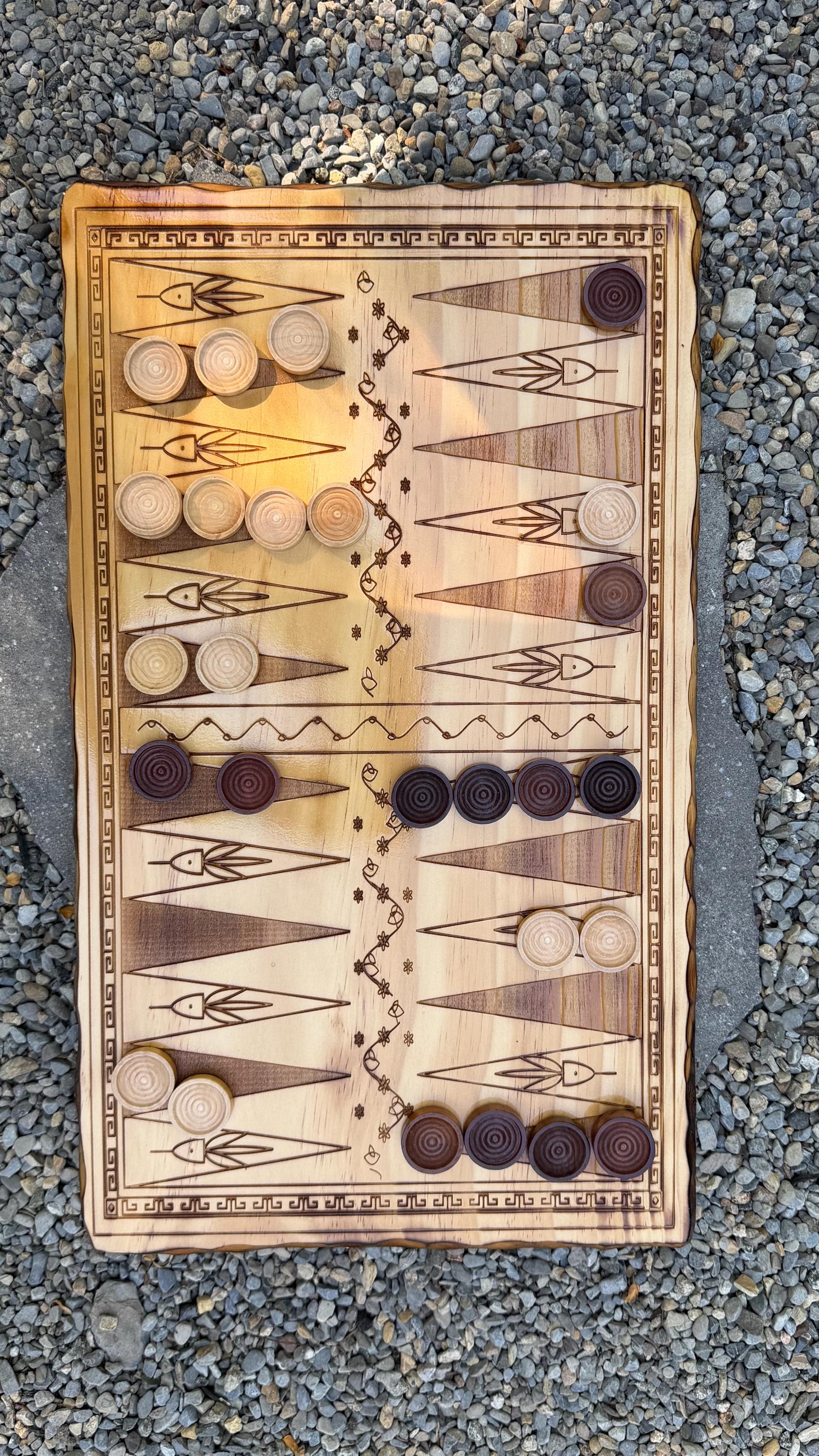 Handcrafted Wooden Backgammon Board - 18" Custom Engraved Ancient Strategy Board Game - Natural or Colonial Maple Finish