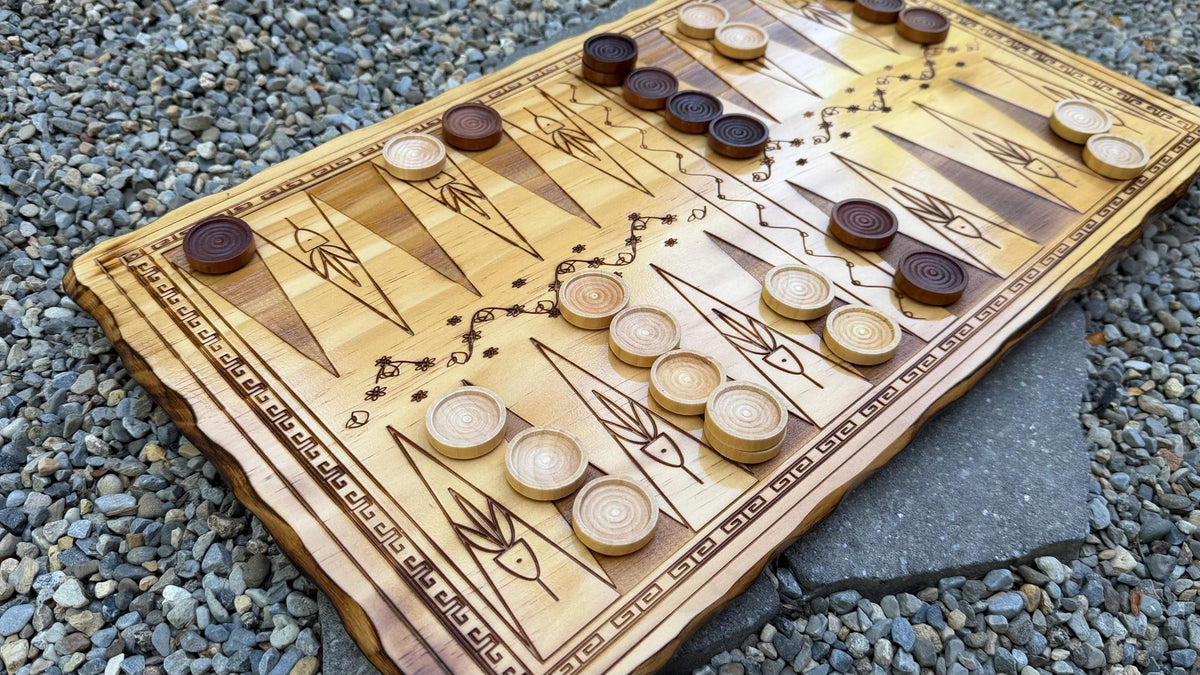 Handcrafted Wooden Backgammon Board – 18" Custom Engraved Strategy Game Natural/Colonial Maple Finish