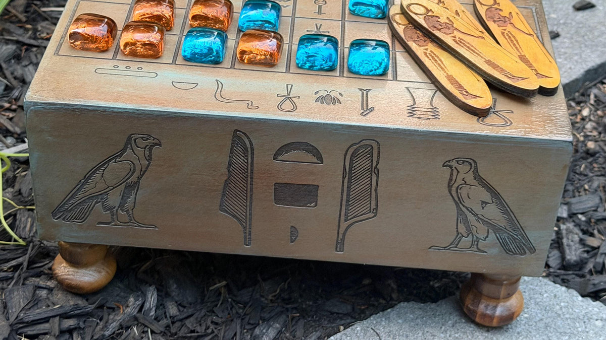 Handcrafted Wooden Senet Board Game – Ancient Egyptian Strategy Replica with Drawer