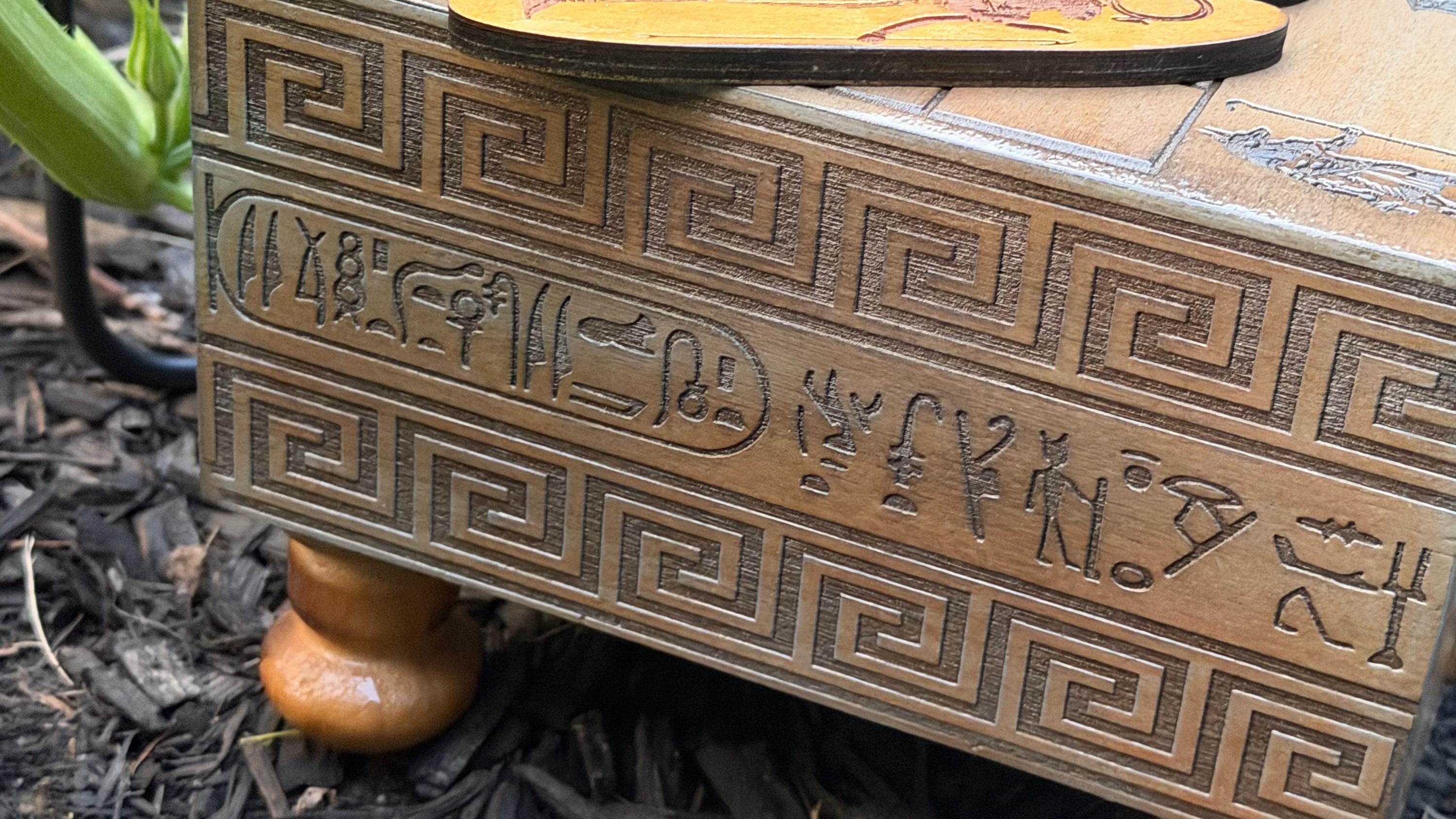 Handcrafted Wooden Senet Board Game - Ancient Egyptian Strategy Game with Storage Drawer - Custom Engraved Historical Replica